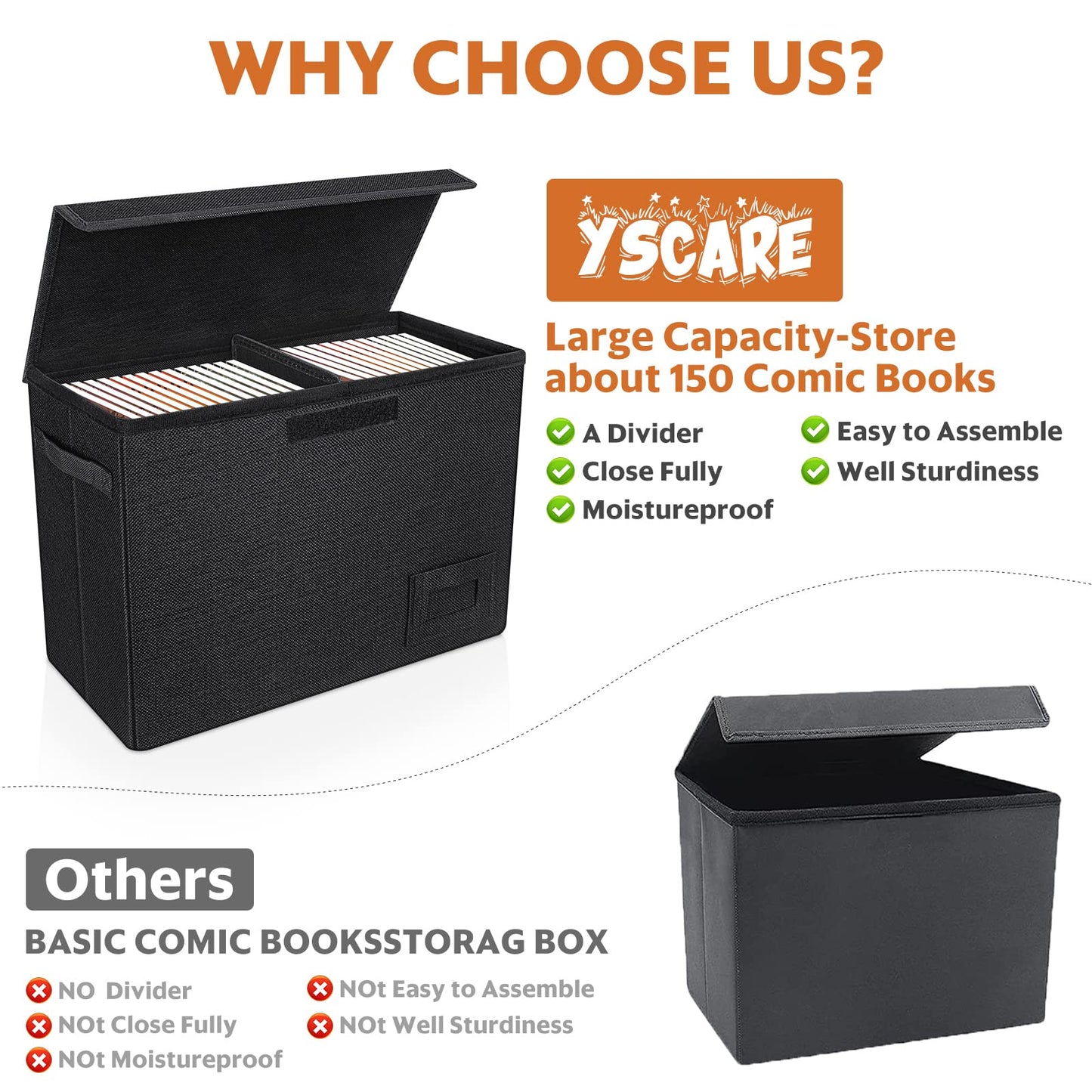 YSCare 4-Pack Comic Book Storage, Collapsible Comic Book Case with Dividers and Carrying Handles, Comics Short Box Holds 150 Comics, 15.5" X 7.5" X 11.3" Heavy-Duty Stackable Case