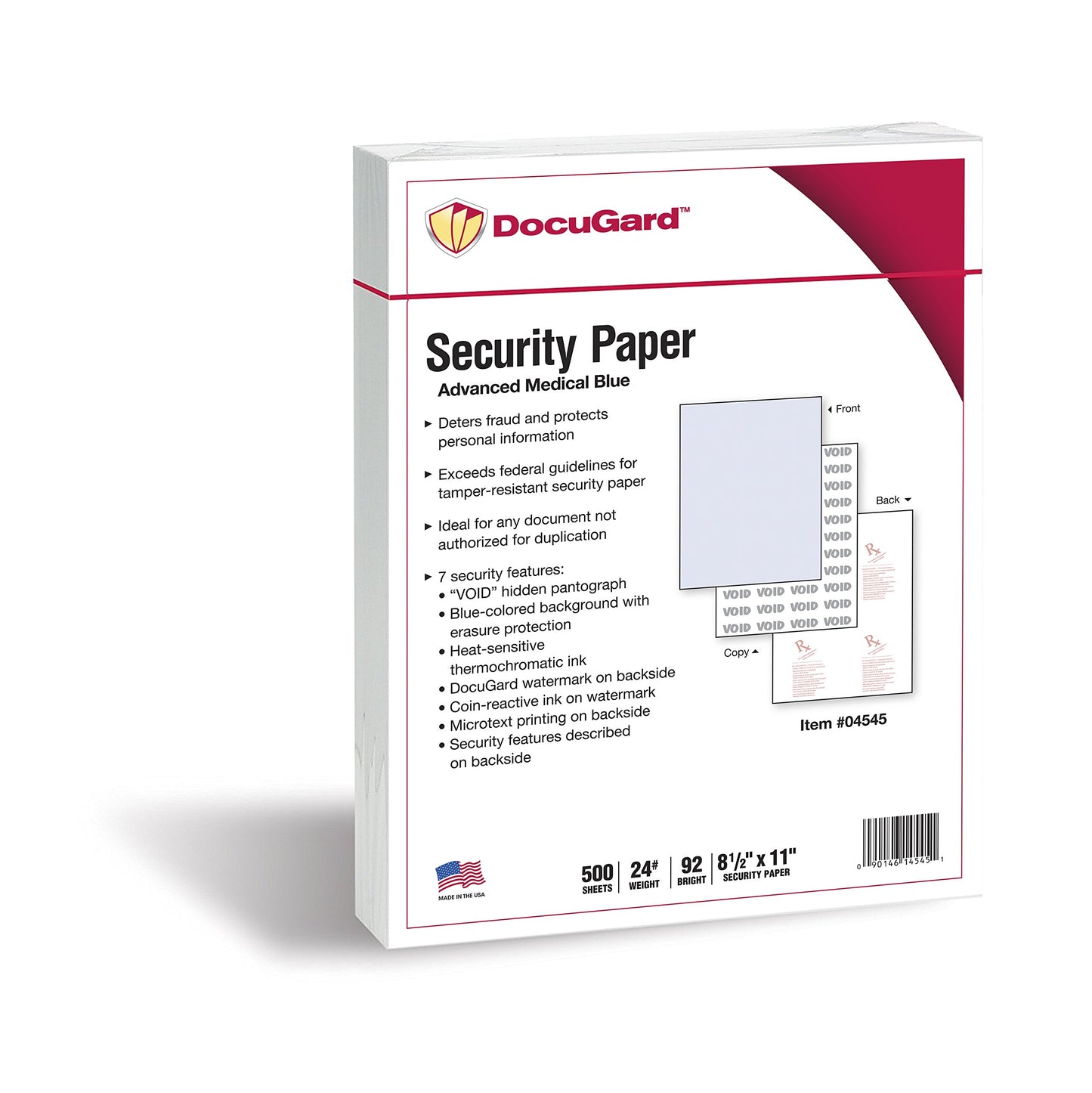 DocuGard Medical Security Papers, 24 lb Bond Weight, 8.5 x 11, Blue, 500/Ream