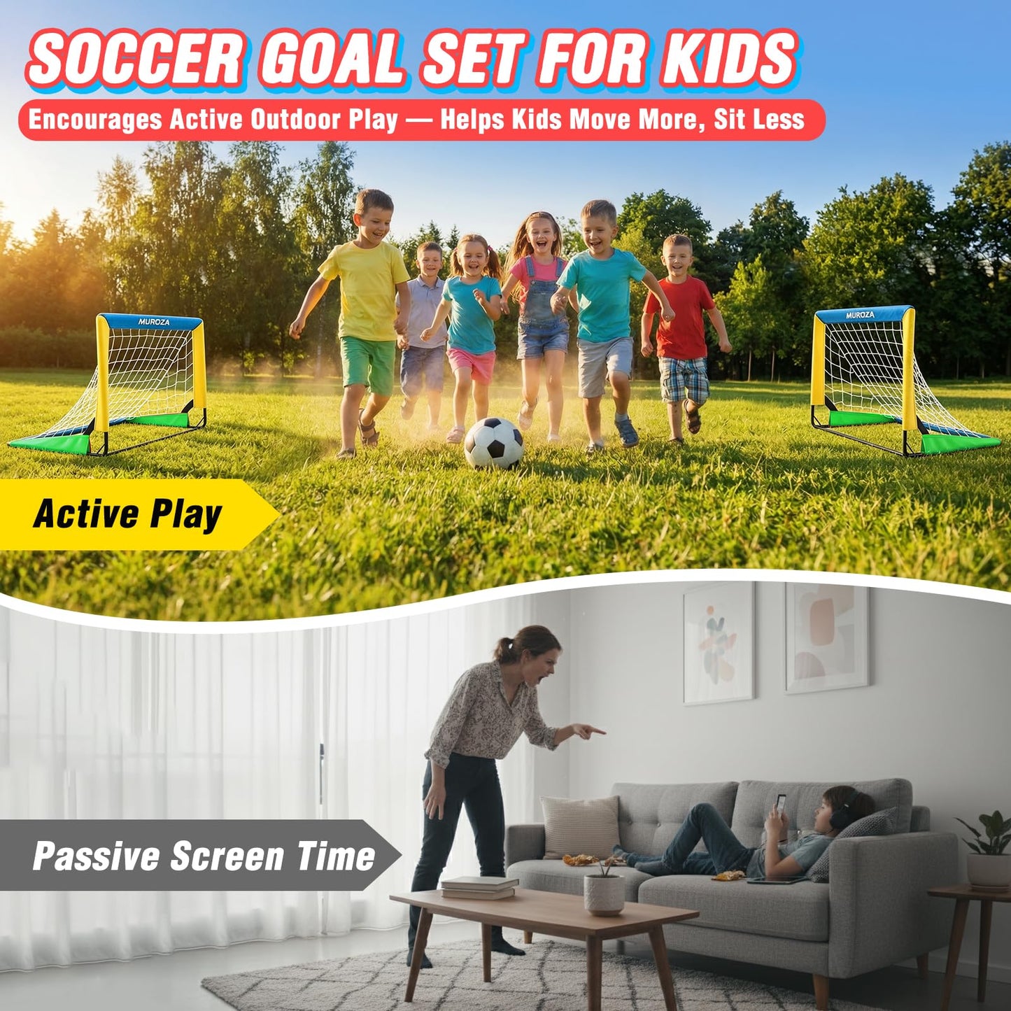Kids Soccer Goal, Soccer Goals for Backyard Set, 2 Pack of 2x1.5ft Portable Pop Up Soccer Net Set with Ball, Cones, Complete Training Equipment for Youth Ages 3-8