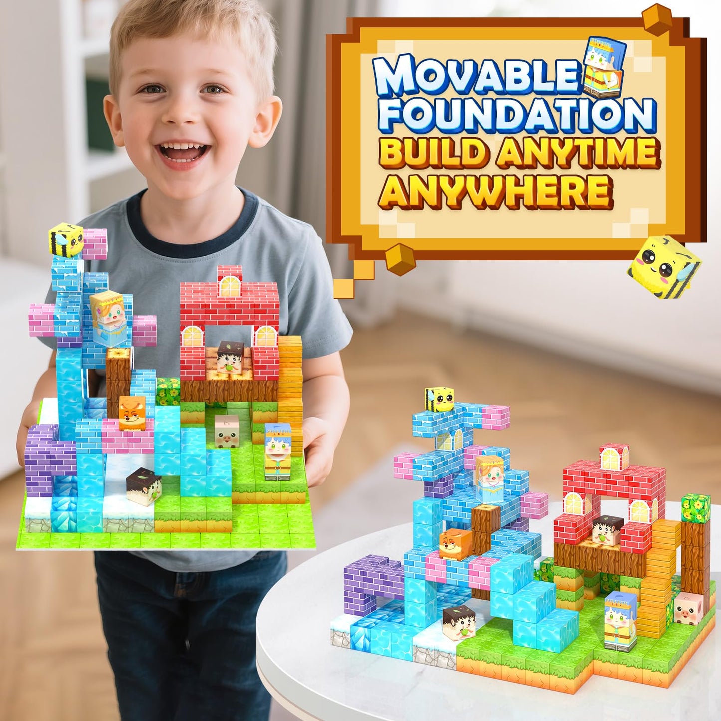 Magnetic Blocks 150PCS with Magnetic Board Boys Toys Ages 3-5 6-8 10-12 STEM Building Kids Toys, Build Mine Magnet World Educational Gift for Boys and Girls Ages 3+