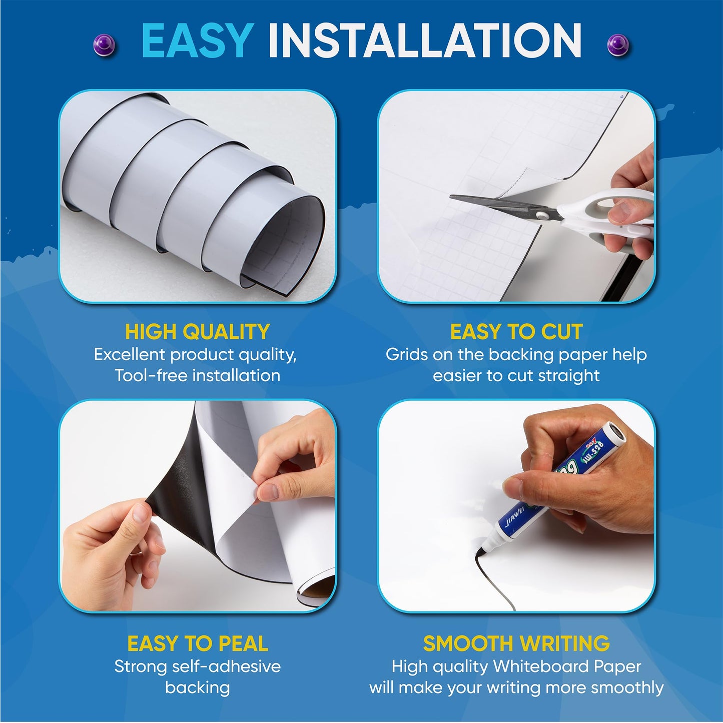 YOUNGJQ Magnetic Dry Erase Board Paper for Wall Self Adhesive Whiteboard White Board Sticker 42" x 24" for Office Home Playroom with Starter Kit