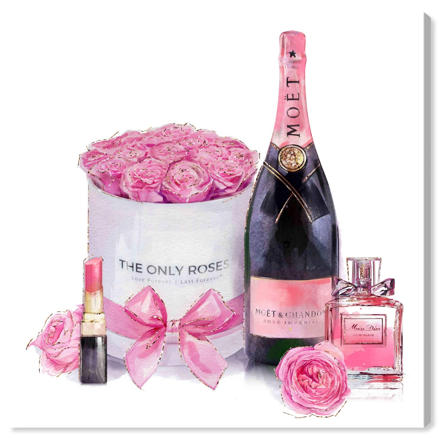 The Oliver Gal Artist Co. Fashion and Glam Premium Wall Art Canvas Prints Modern Home Décor 'Pinkish Glamour' - 24" x 24", White, Pink