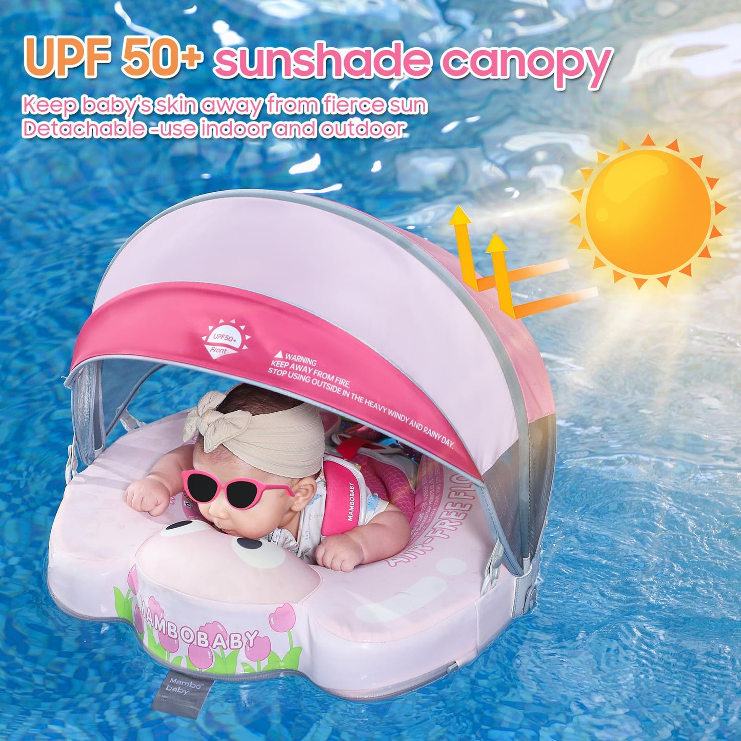 3 Swim Method Add Bed More Comfortable Mambobaby Float with Tail and Canopy Non-Inflatable Baby Swim Float Mambo Float Smart Swim Trainer Infant Swim Pool Float Swim Ring for 3-24months Girls Boys