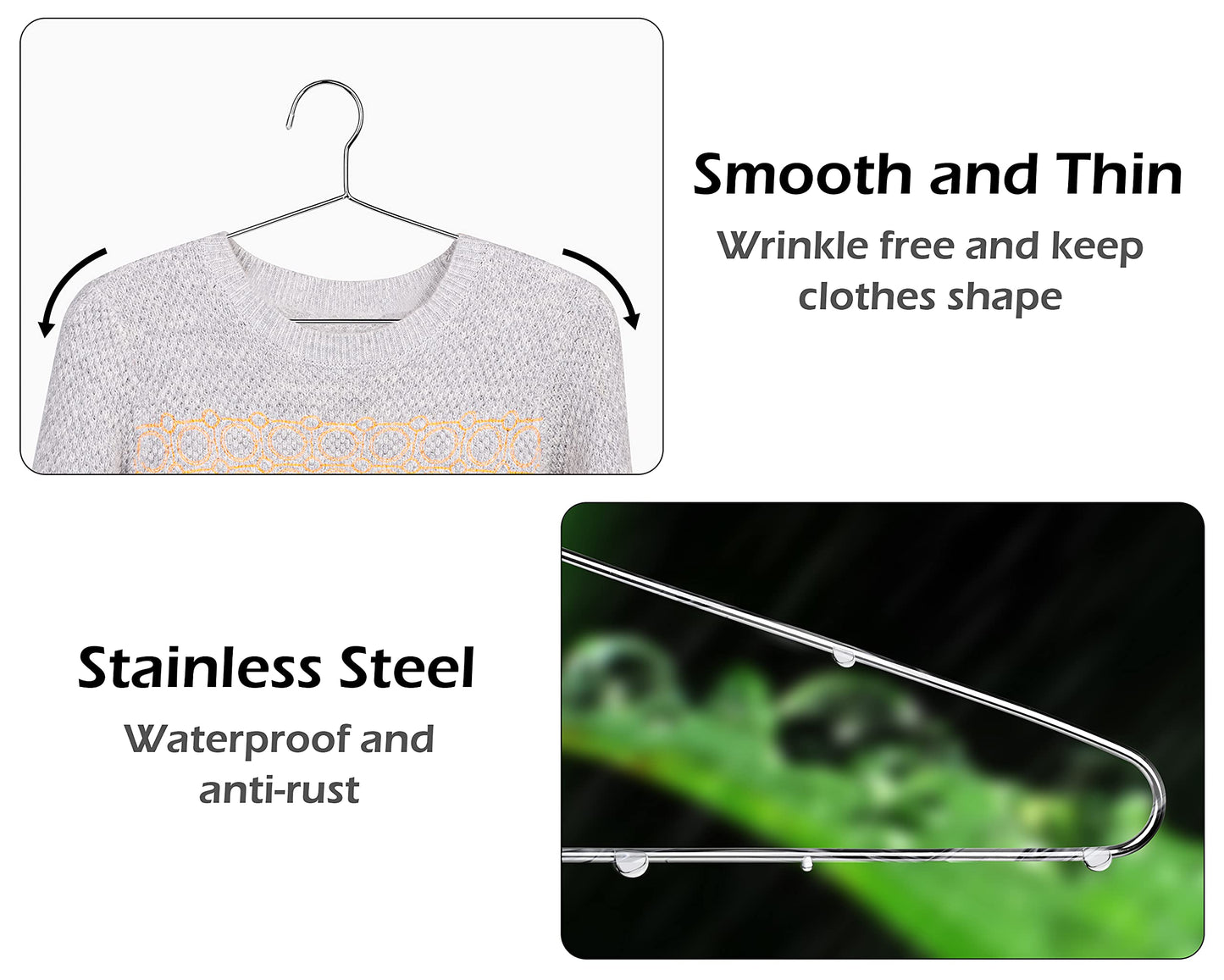 KEETDY 50 Pack Metal Hangers Coat Hangers Heavy Duty Stainless Steel Clothes Hanger for Closet Clothing Shirt Suit Pant 16.4 Inch