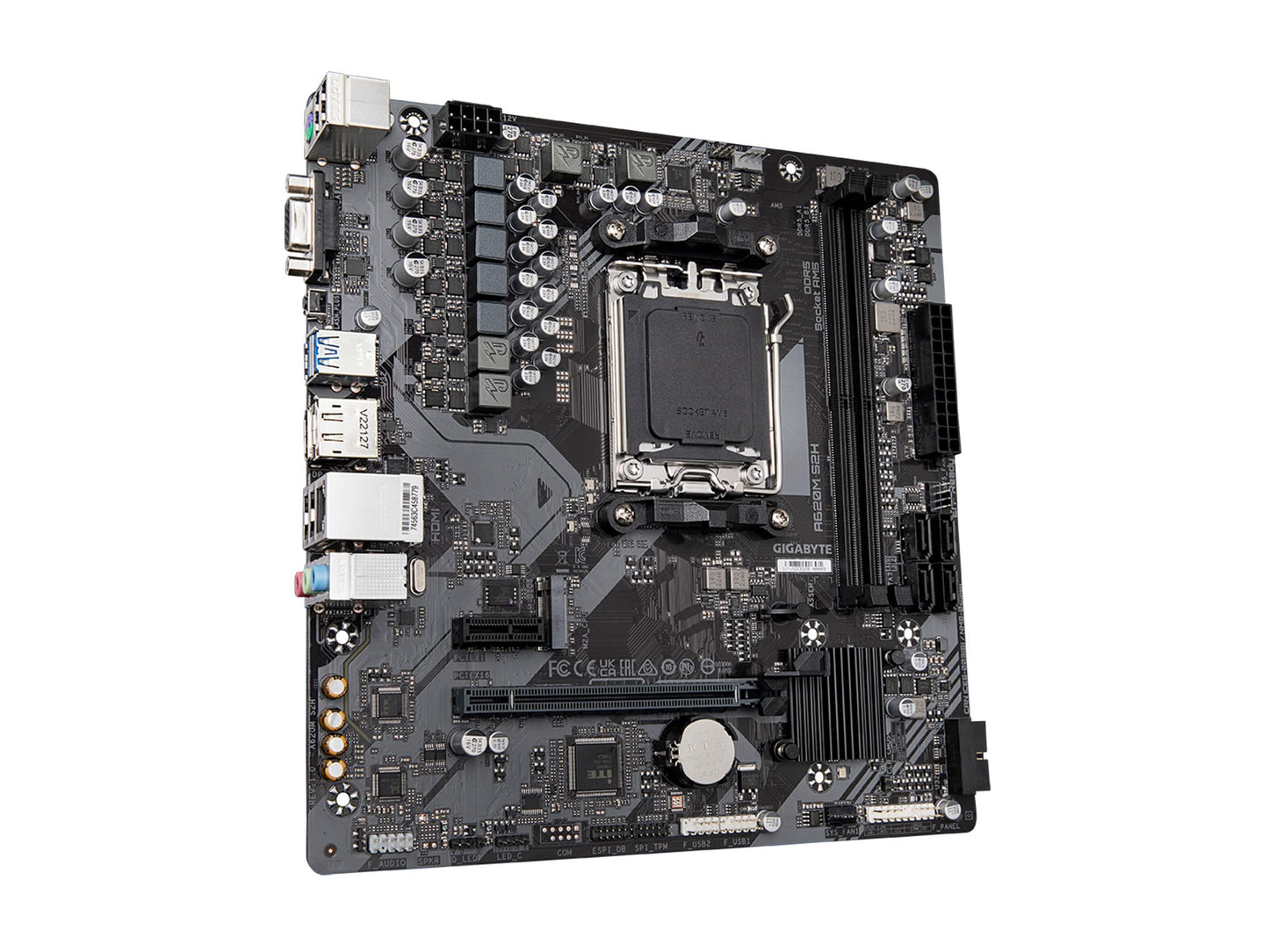 GIGABYTE A620M S2H (AM5/ LGA 1718/ AMD/ A620/ Micro ATX/ 5-Year Warranty/ DDR5/ Single M.2/ PCIe 4.0/ USB 3.2 Gen1/ Realtek 1GbE LAN/Q-Flash Plus/PCIe EZ-Latch/Motherboard)