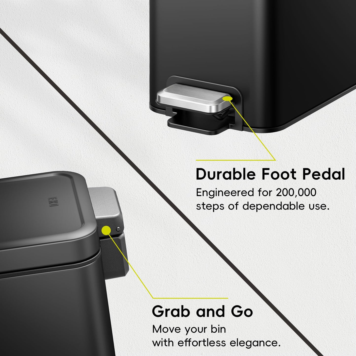 EKO Small Bathroom Trash Can with Lid Soft Close, Step Pedal, 10 Liter / 2.6 Gallon Stainless Steel Garbage Can with Removable Inner Bucket, Anti-Fingerprint Finish (Matte Black)