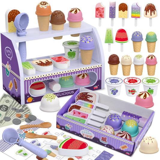 FENYAN - Ice Cream Set, Play Tent for Kids Ages 3-5, Assorted Flavors, Ice Cream Shop with Menu and Fake Money, Preschool Ice Cream Toys for Kids Age 3-8, Gift from