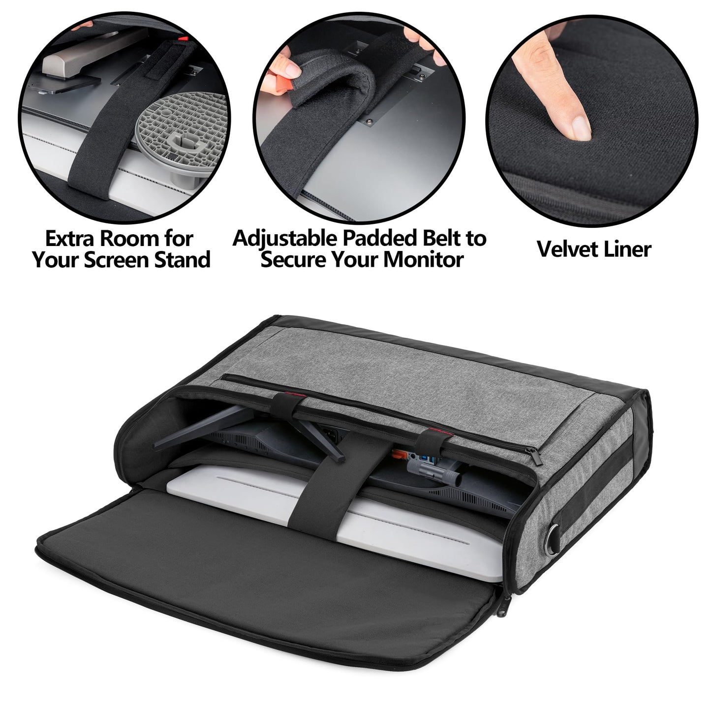 Trunab Monitor Carrying Case 24 Inch Padded Travel Bag Hold Up to 2 LCD Screens/TVs, Not Compatible with iMac, with Accessories Pocket, Shoulder Strap, PU Bottom, Grey