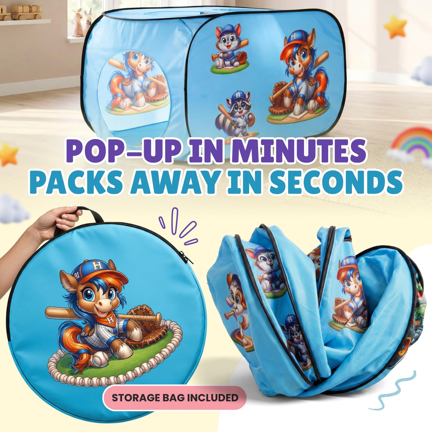 Pop Up Kids Play Tent – Foldable Playhouse for Boys, Girls, Toddlers & Babies with Carry Bag, 44 X 27'' Polyester, See-Through Breathable Mesh, Ideal for Birthday Gift, Kids Tent Indoor Outdoor