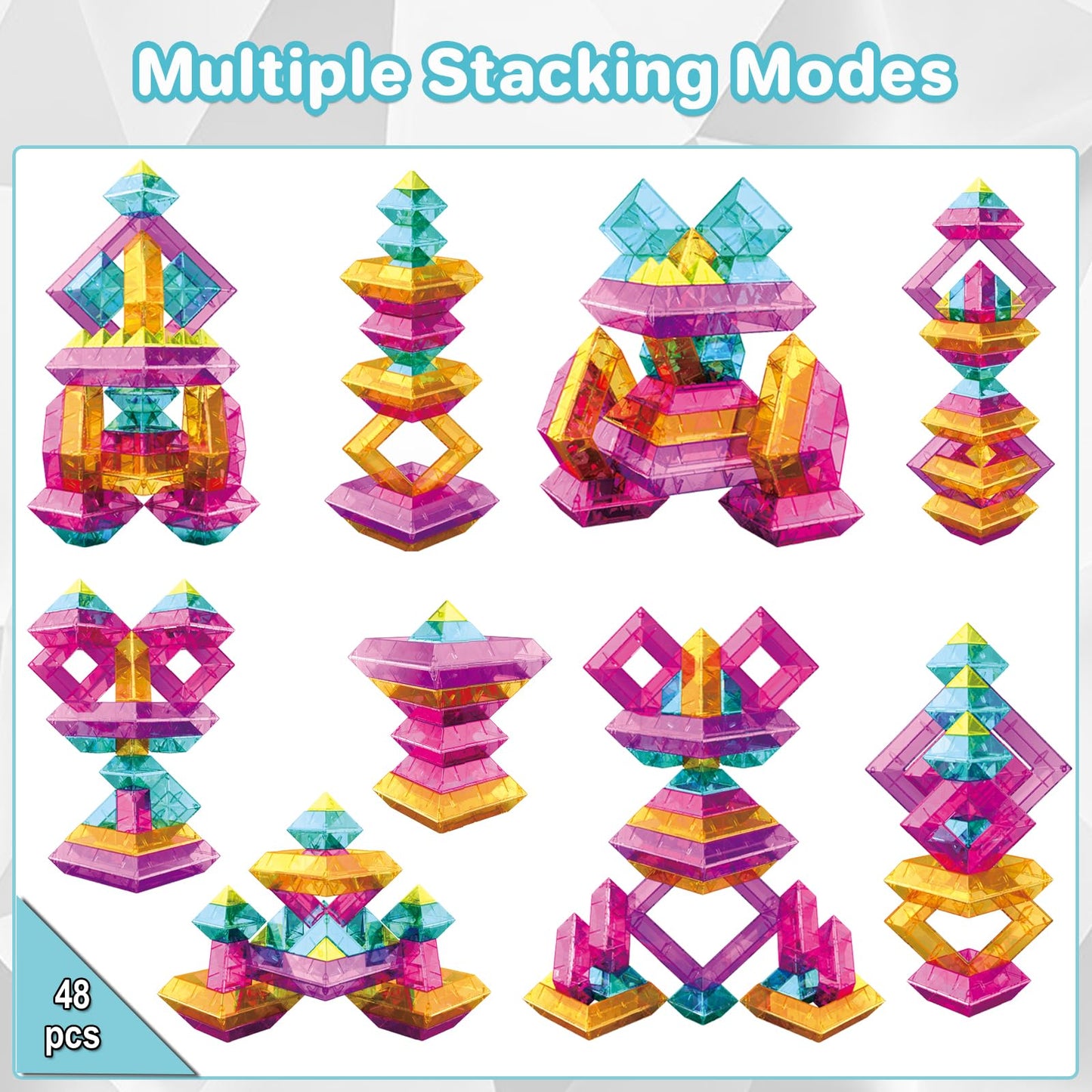 TEANXU 48 Pieces Building Blocks Set for Preschool Learning Activities STEM Toys for 3 4 5 6 Years Old Kids Educational Gift for Boys Girls