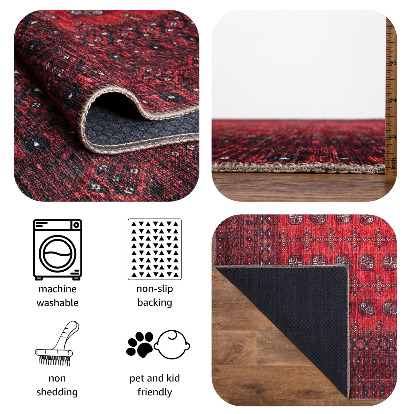 Keen Home Design 2x10 Rug - Machine Washable Runner Rug with Non-Slip Backing, Ideal for Hallway, Entryway, Kitchen, Laundry Room - Vintage, Easy Clean, Durable, Low Pile - (2'6" x 10')