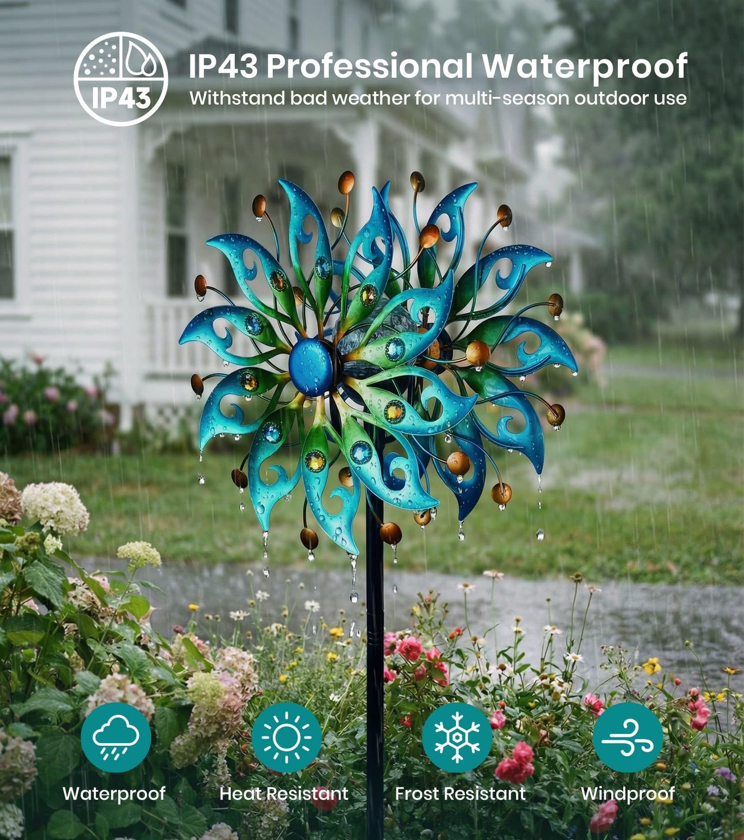 VUFOZ Solar Wind Spinners Outdoor, Metal Kinetic Garden Art, Peacock Decor