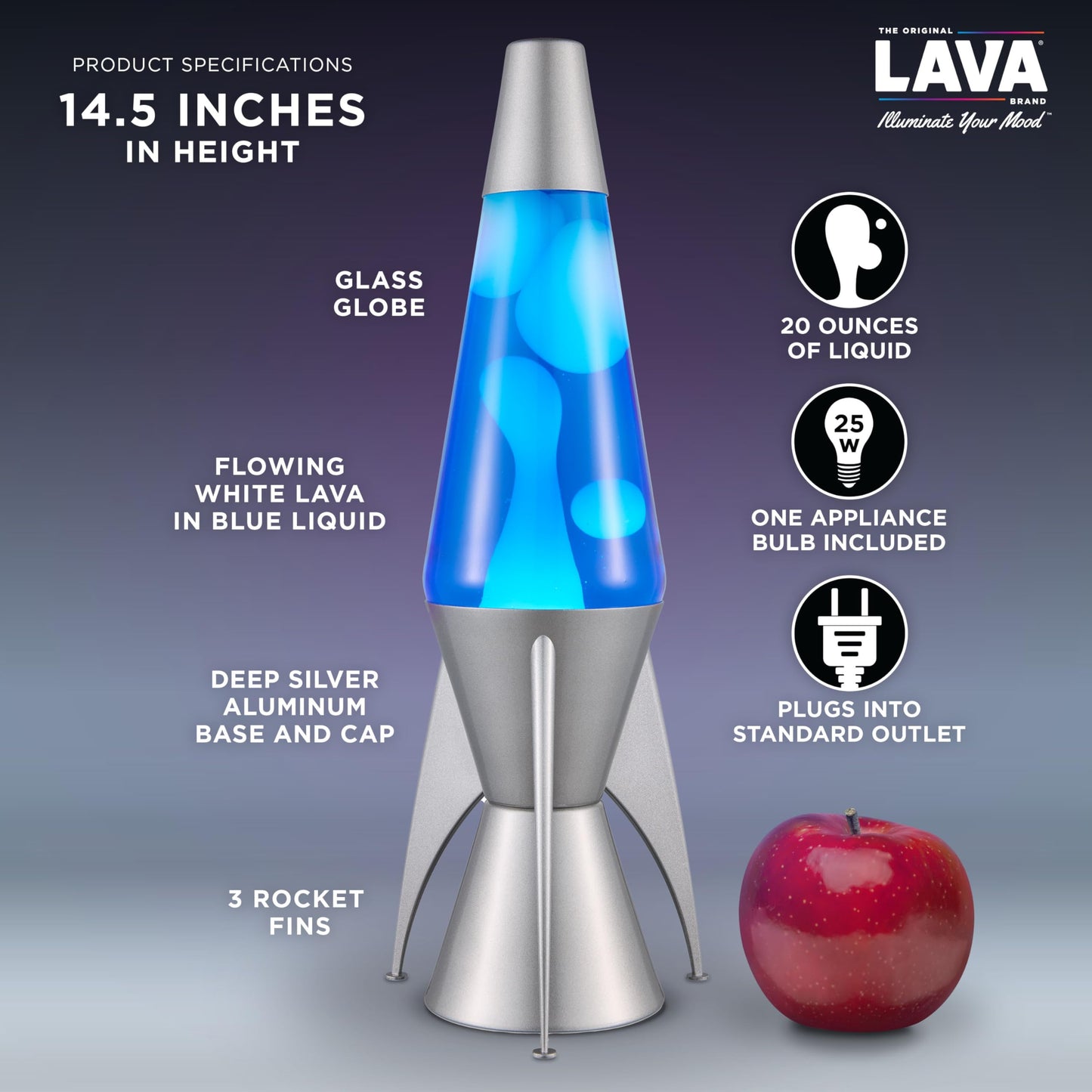 Lava The Original Lamp - 14.5" Gray Stratosphere – Retro Rocket Liquid Motion Lamp - White and Blue Liquid - Item #2390 (Amazon Exclusive)