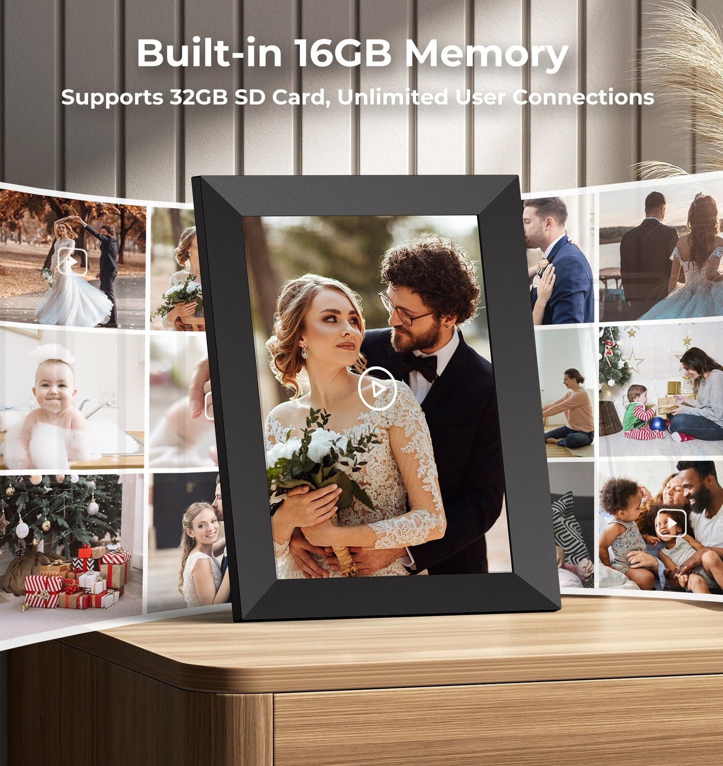 FRAMEO 10inch Digital Picture Frame WiFi Smart Photo Frame Electronic Digital Picture Frames Load from Phone1280x800 HD IPS Touch Screen,Automatic/Slideshow/Share Videos Photo-Black