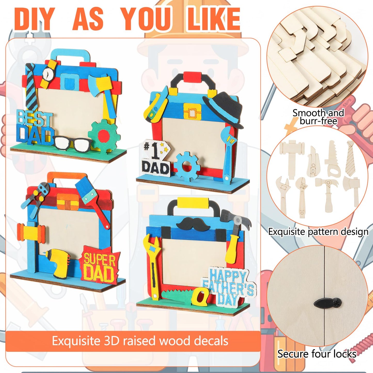 DoubleFill 12 Sets Father's Day Crafts Kit DIY Picture Frames with Paints Small Wooden Signs Color Your Own Wood Frame Gifts for Father's Day Activities Craft Project