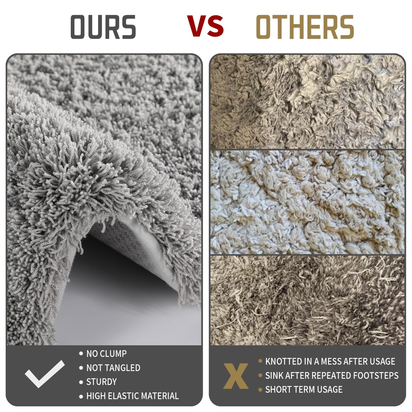 Yimobra Fluffy Plush Bath Rug, Super Shaggy Soft Comfortable Non Slip, Water Absorbent Microfiber Bath Mat, Dries Quickly, Machine Washable Thick Bathroom Rugs for Shower, 70"x 24", Pure Gray