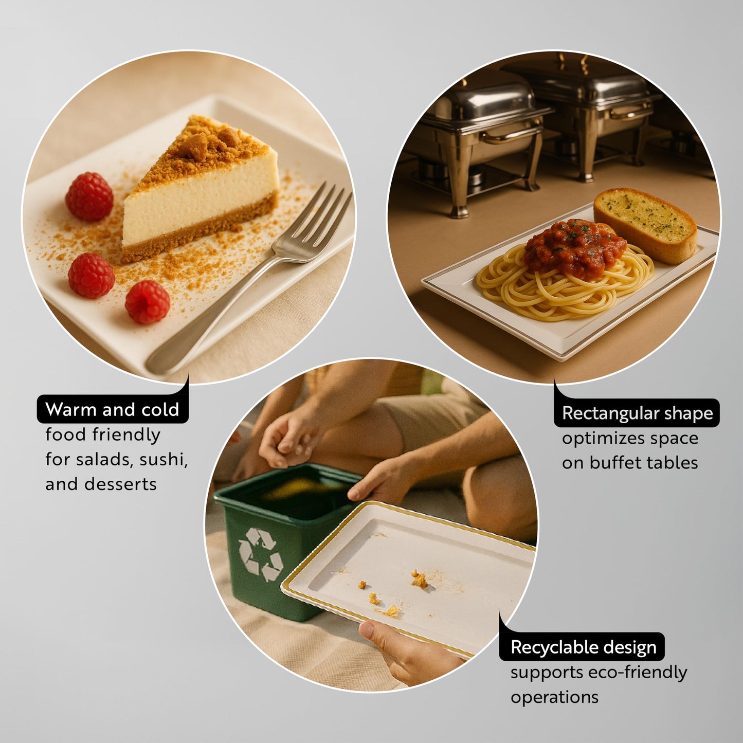 Restaurantware Moderna 7.5 x 5.3 Inch Premium Disposable Plates 100 Rectangular Plastic Plates For Parties - Durable Heavy-duty White Plastic Dinner Plates For Warm And Cold Foods