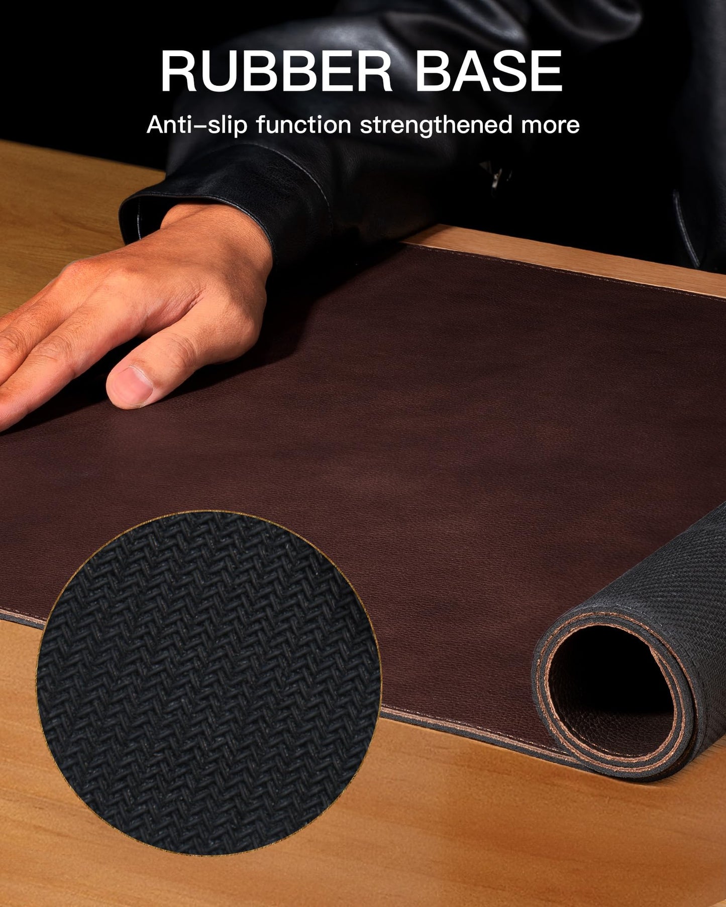 YSAGi Genuine Leather Desk Mat, 35.4"X17" Office Desk Pad, Thick Premium Table Pad with Stitched Line, Non-Slip Laptop Writing Pad with Rubber Base (Dark Brown, 35.4"X17")