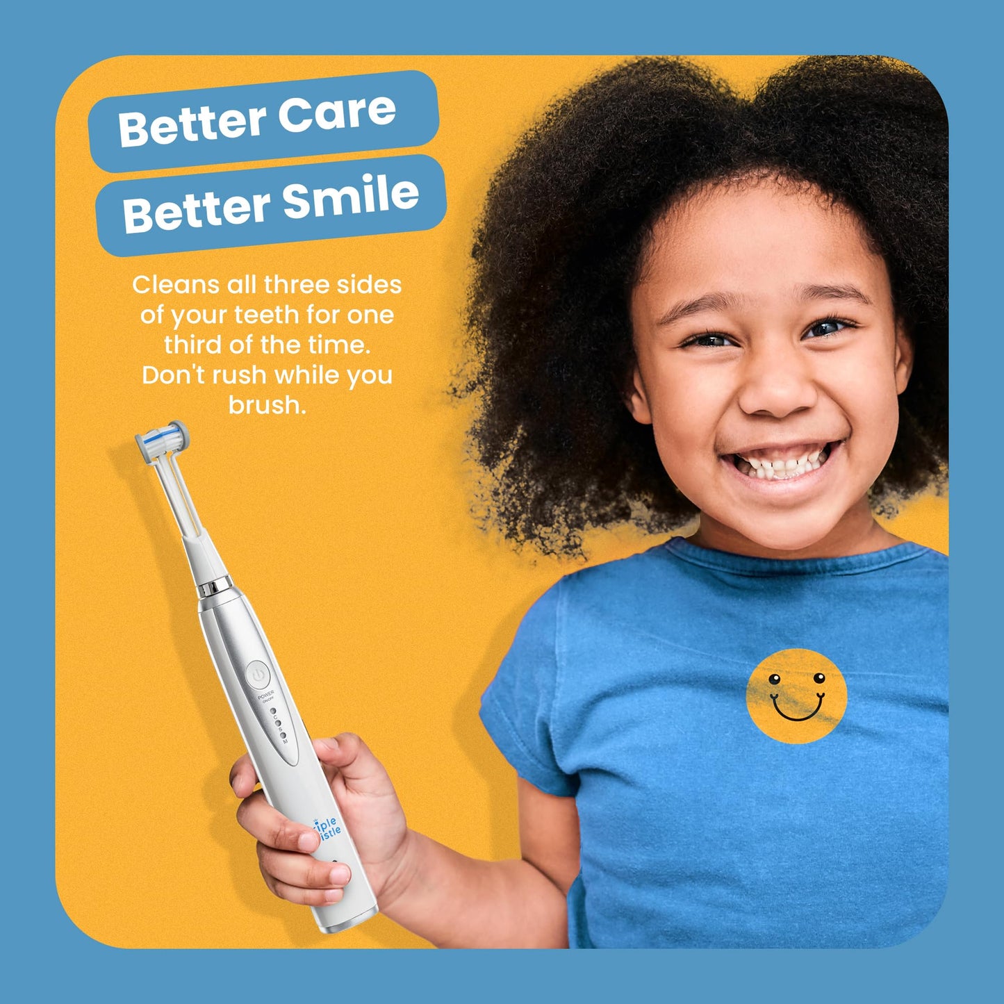 Triple Bristle Kids Sonic Toothbrush | 1 Pack | 3 Sided Toothbrush to Clean Teeth and Gums | Dentist Created & Approved | Fun Sticker Rewards | Rechargeable Three Sided Toothbrush for Kids