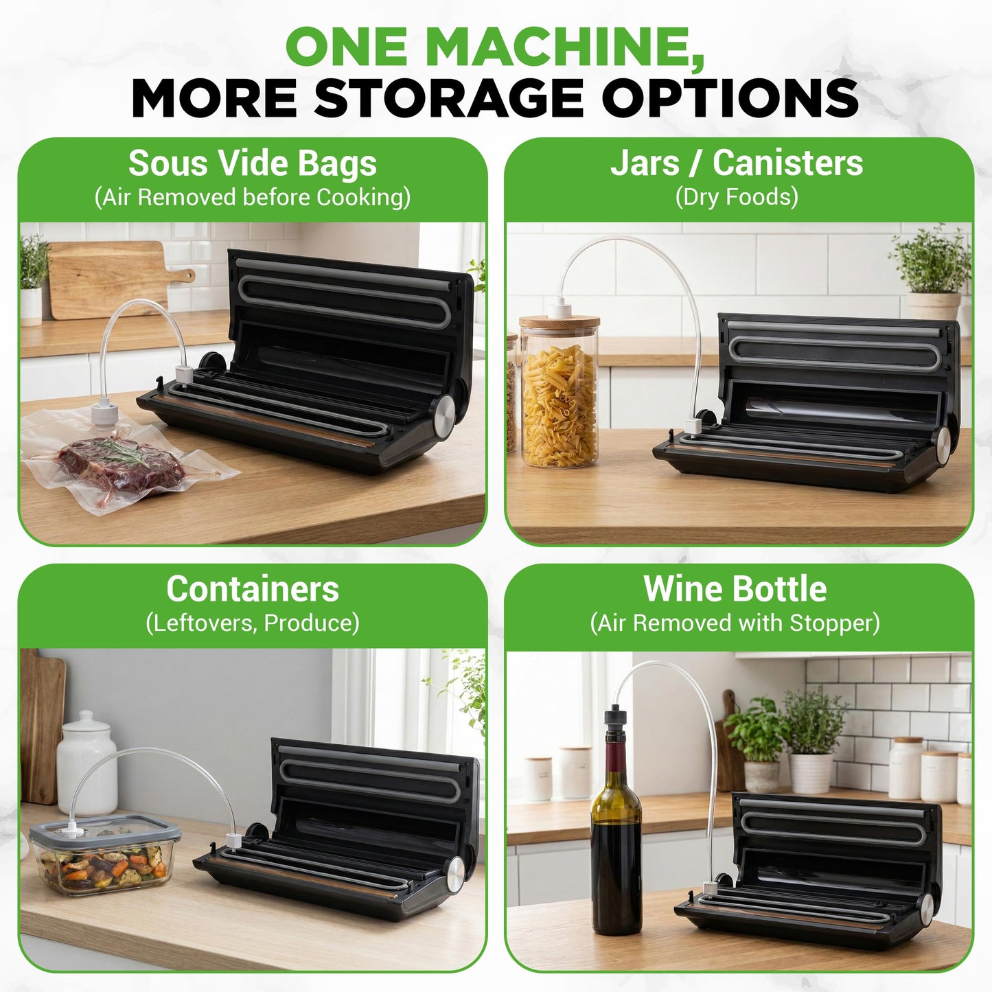 NutriChef Vacuum Sealer Machine, 80kPa Food Vacuum Sealer with Cutter, Bag Storage, Suction Hose, 1 Bag Roll & 5 Vacuum Bags to Ensure Freshness, Suitable for Freezer Meal Prep & Portioning 14"x7"x3"