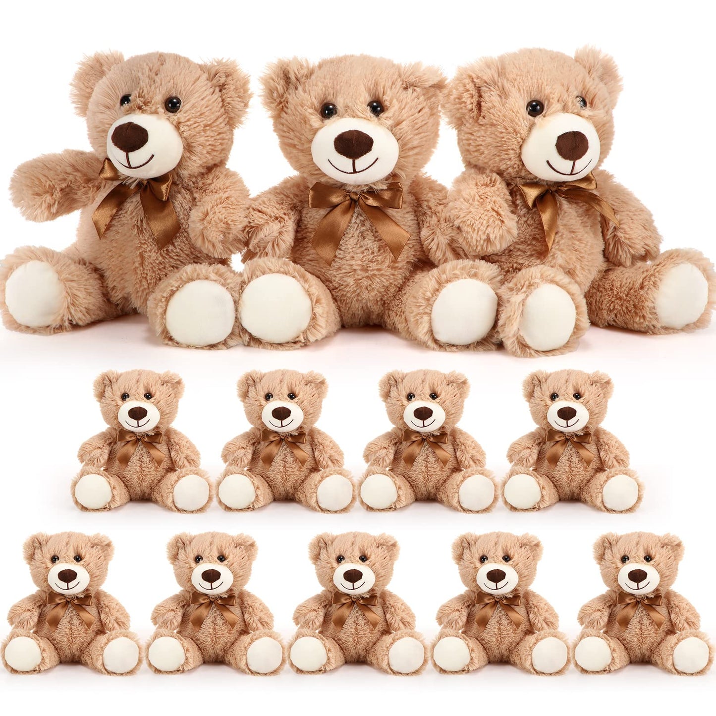 HyDren 12 Pieces Valentine‘s Day Bears Stuffed Animals Soft Plush Toy Bears for Birthday Party Easter Wedding Baby Shower Christian Charity Donation Supplies(Light Brown)