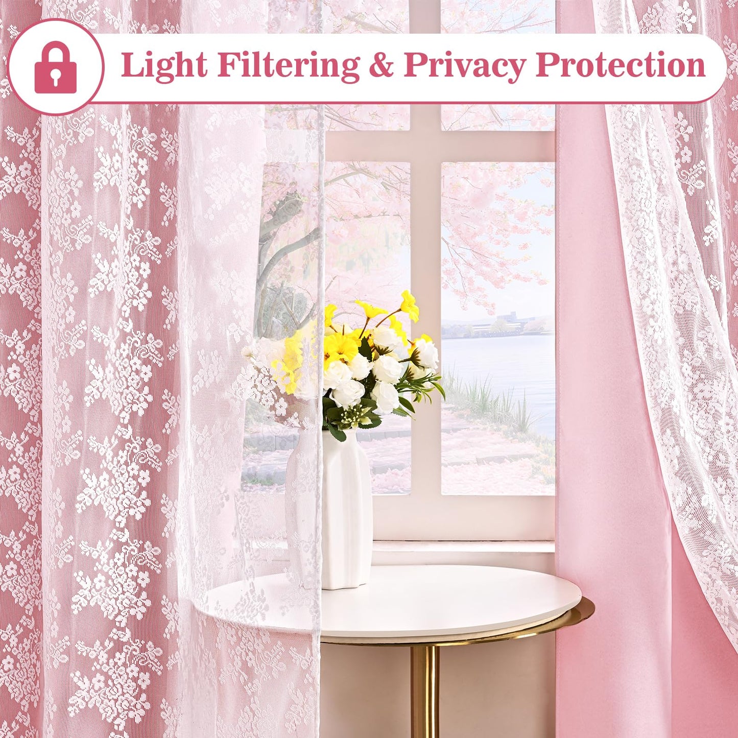 Yinhua Pink Curtains for Girls Room Double Layer Blackout Curtains for Bedroom 84 Inches Long Nursery Curtain for Living Room, Grommet Drapes with Tiebacks, 52" W x 84" L