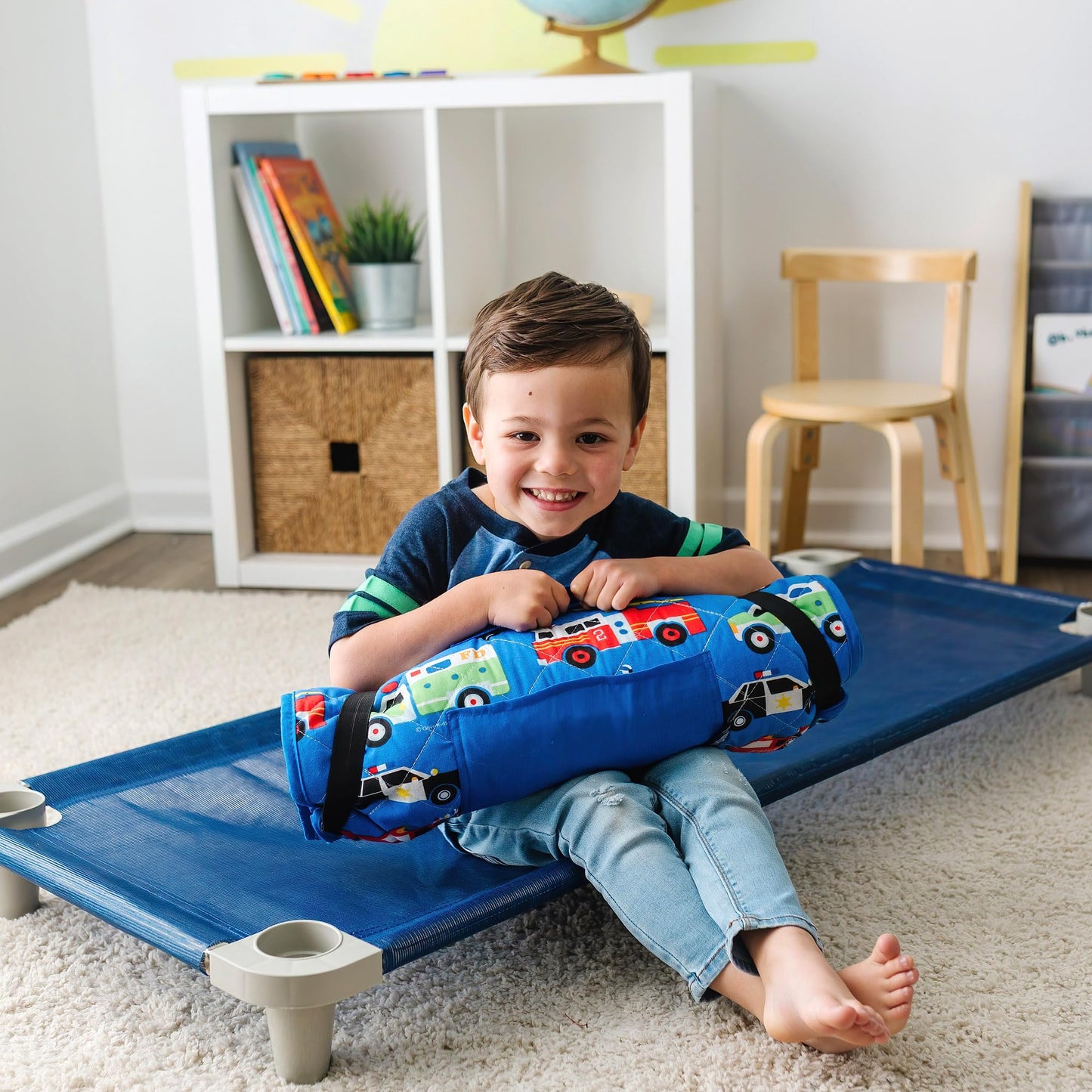 Wildkin Modern Nap Mat for Kids – Soft Cozy Cotton Blend with Pillow & Elastic Straps, Ideal for School & Travel - Heroes