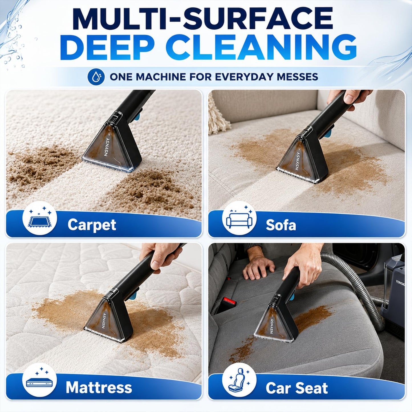 Upholstery Cleaner Machine & Carpet Cleaner | Portable Spot Cleaner with Strong Suction and Scrubbing Brush for Pet Stains, Spills on Couches, Rugs, Mattresses, Car Interiors (White)