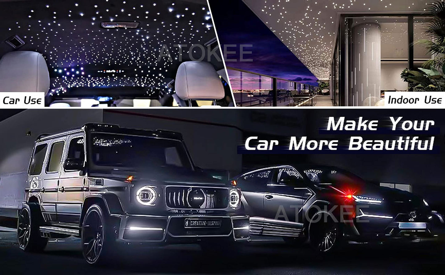 ATOKEE 16W Starlight Headliner Kit 300pcs 0.03in 9.8ft, Twinkle + Sound Activated Compact Size Fiber Optic Star Roof Lights for Car with APP/RF Remote