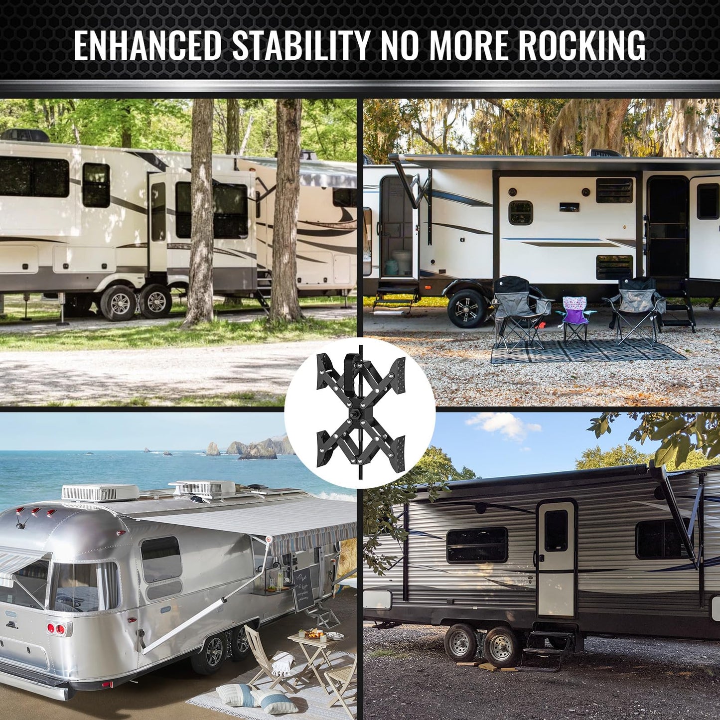 AUH X-Shaped RV Stabilizer Wheel Chock (Allows Drilling for Adjustment) Travel Trailer Stabilizers, Anti-Motion Tire RV Accessories for Tandem Axle RV Trailer Camping - 2 Pack (Black)