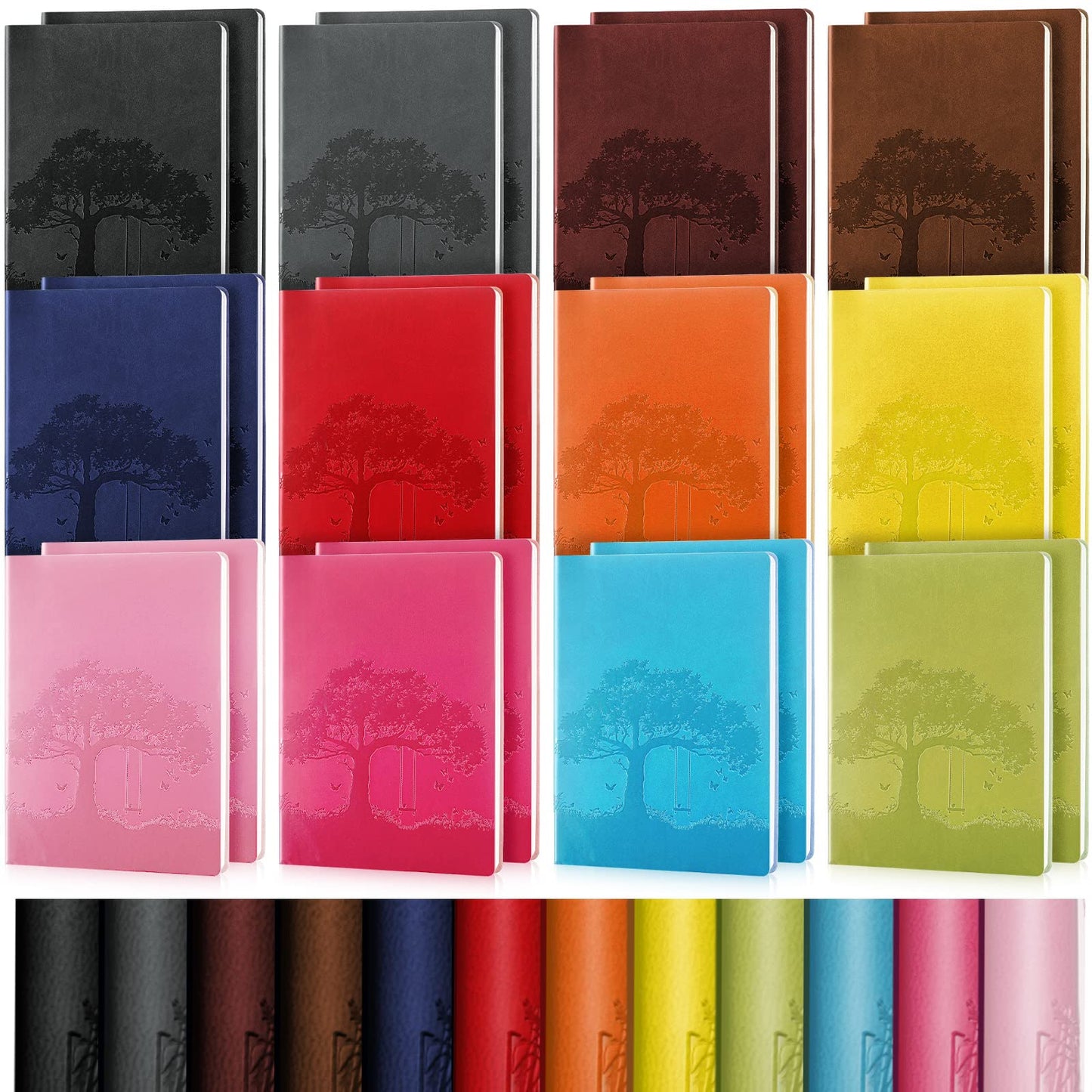 TaoBary 24 Pcs A5 PU Leather Journals Bulk Colorful Tree Journal Notebook Soft Leather Cover Lined Ruled Writing Notebook for Office Back to School Volunteer Group Team (Bright Colors)