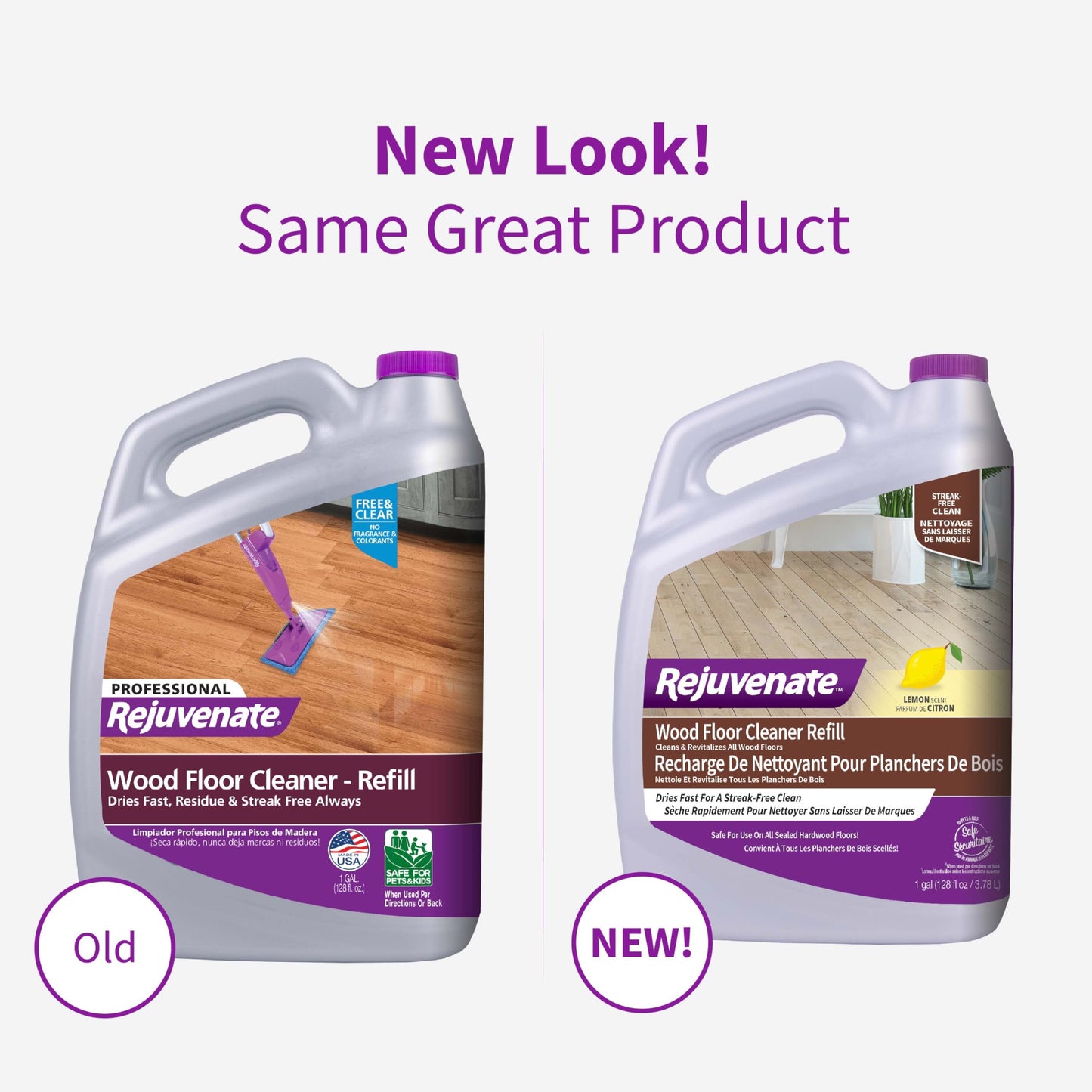 Rejuvenate Wood Floor Cleaner Refill, 1 Gallon, Cleans and Protects All Sealed Hardwood Floors and Dries Fast for a Streak-Free Clean, 2 Pack