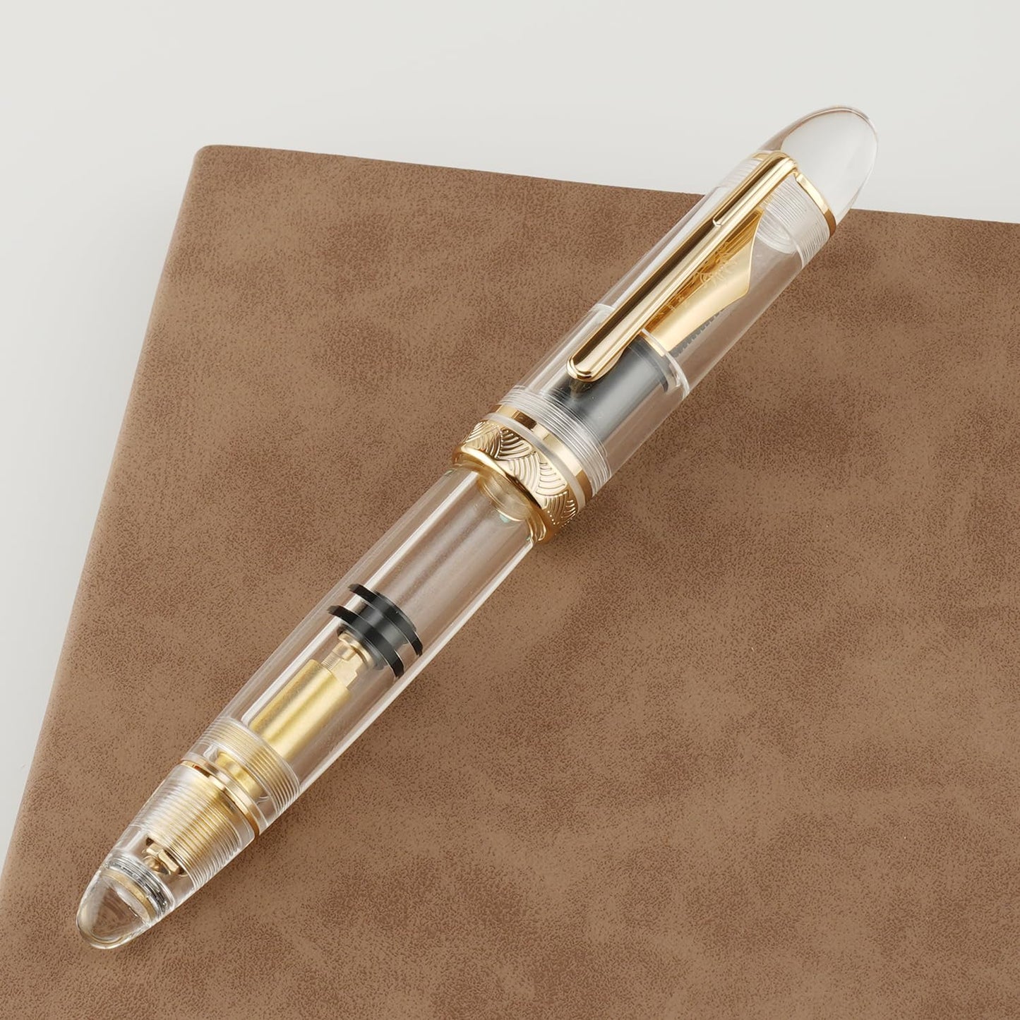 erofa Majohn P140 Piston Fountain Pen NO.8 Fine Nib, Large Capacity Transparent White Acrylic Writing Gift Pen with Box