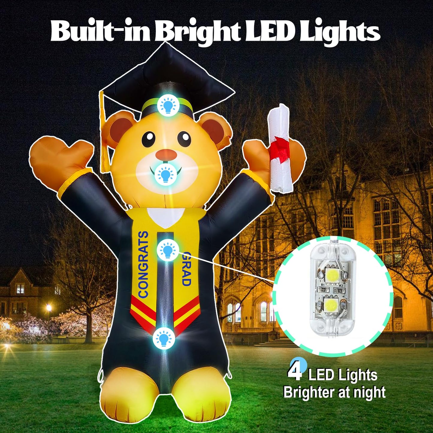 inslife 8FT Tall Graduation Blow Up Inflatable Teddy Bear Graduation Decorations, Graduation Inflatable Bear Built-in 4 Bright LED Lights for Graduation Inflatables Outdoor Decorations