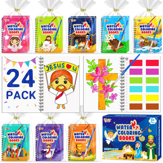 FEREDO KIDS Coloring Books Party Favors - 24 Pack Jesus Water Coloring Books for Kids, Loot Bag Fillers Students Classroom Gifts Bulk, No Mess, Screen Free activities, Easy for Toddlers (Christian)
