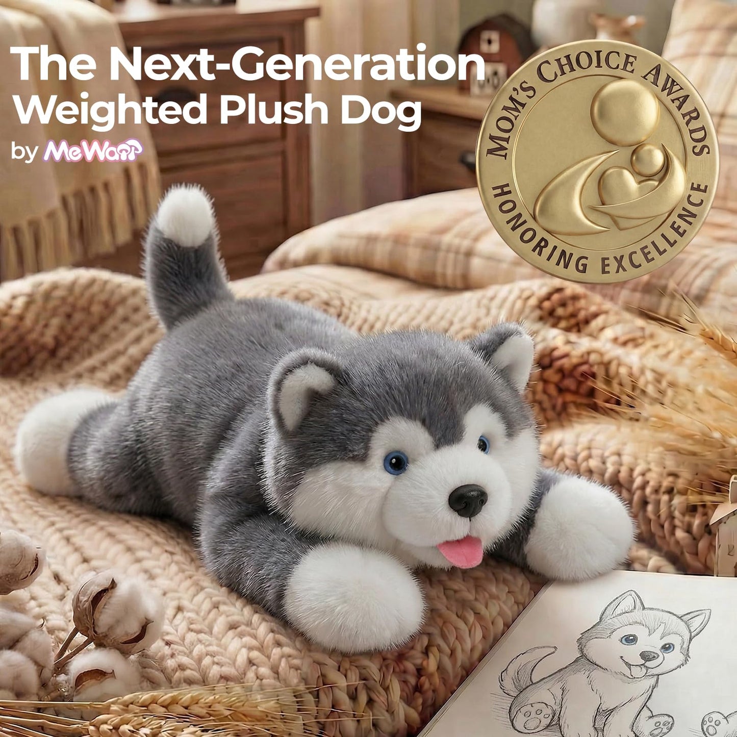 Mewaii Weighted Stuffed Animals with Microwavable Heating Pad - 5 lbs Adjustable, Heatable & Coolable Dog Stuffed Animal for Realistic Hug, Removable Inner Pad, Plush Gifts for Adults & Kids(23 Inch)
