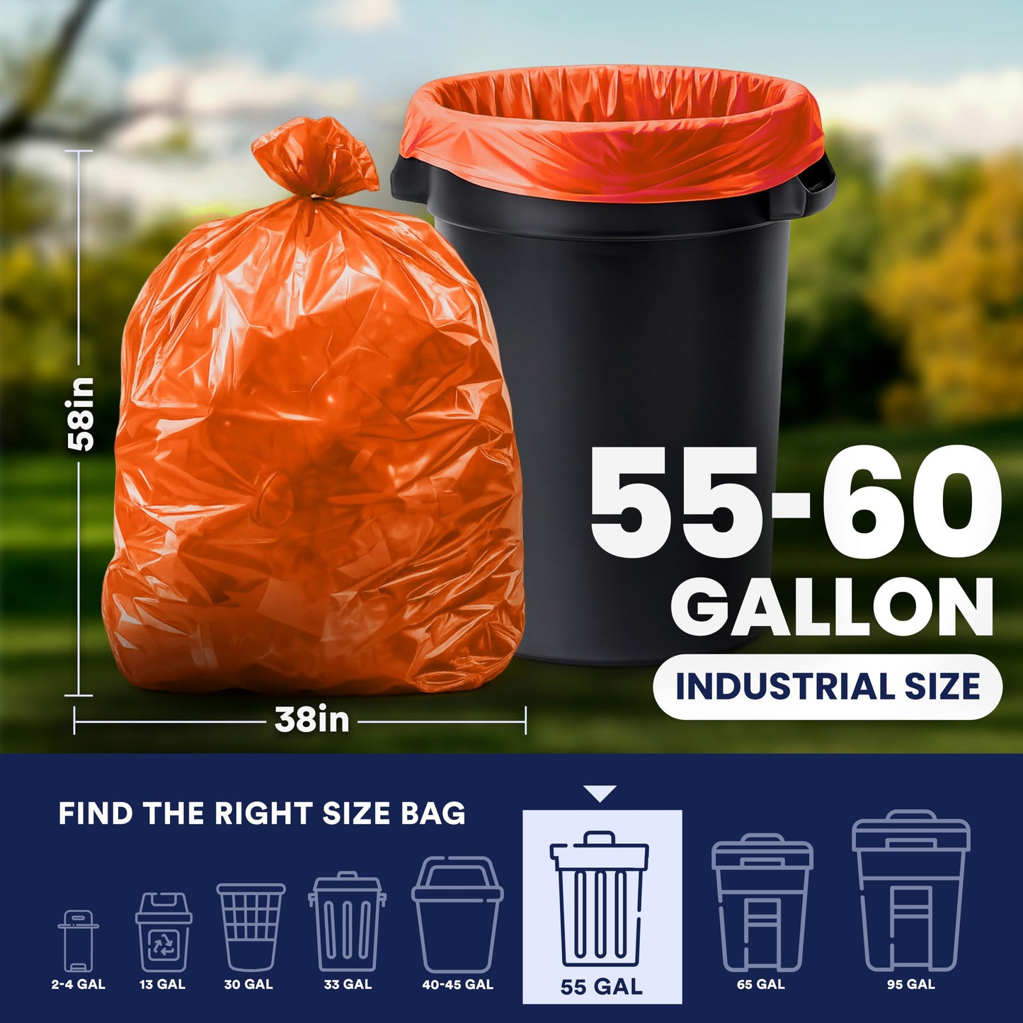 Plasticplace 55-60 gallon Trash Bags │ 1.2 Mil │ Orange Heavy Duty Garbage Can Liners │ 38” x 58” (50 Count)