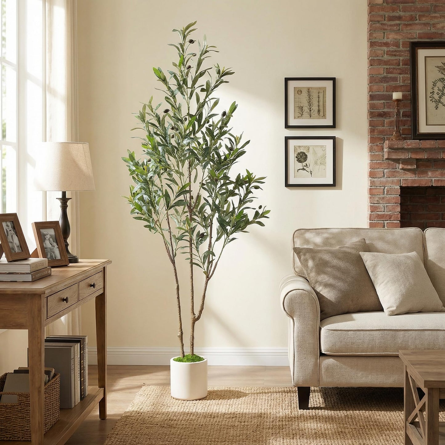 Alupssuc 5ft Olive Trees Artificial Indoor & Outdoor, Faux Olive Tree with Lively Artificial Trunk and Lifelike Fruits, Fake Potted Tree for Modern Home Office Living Room Decor