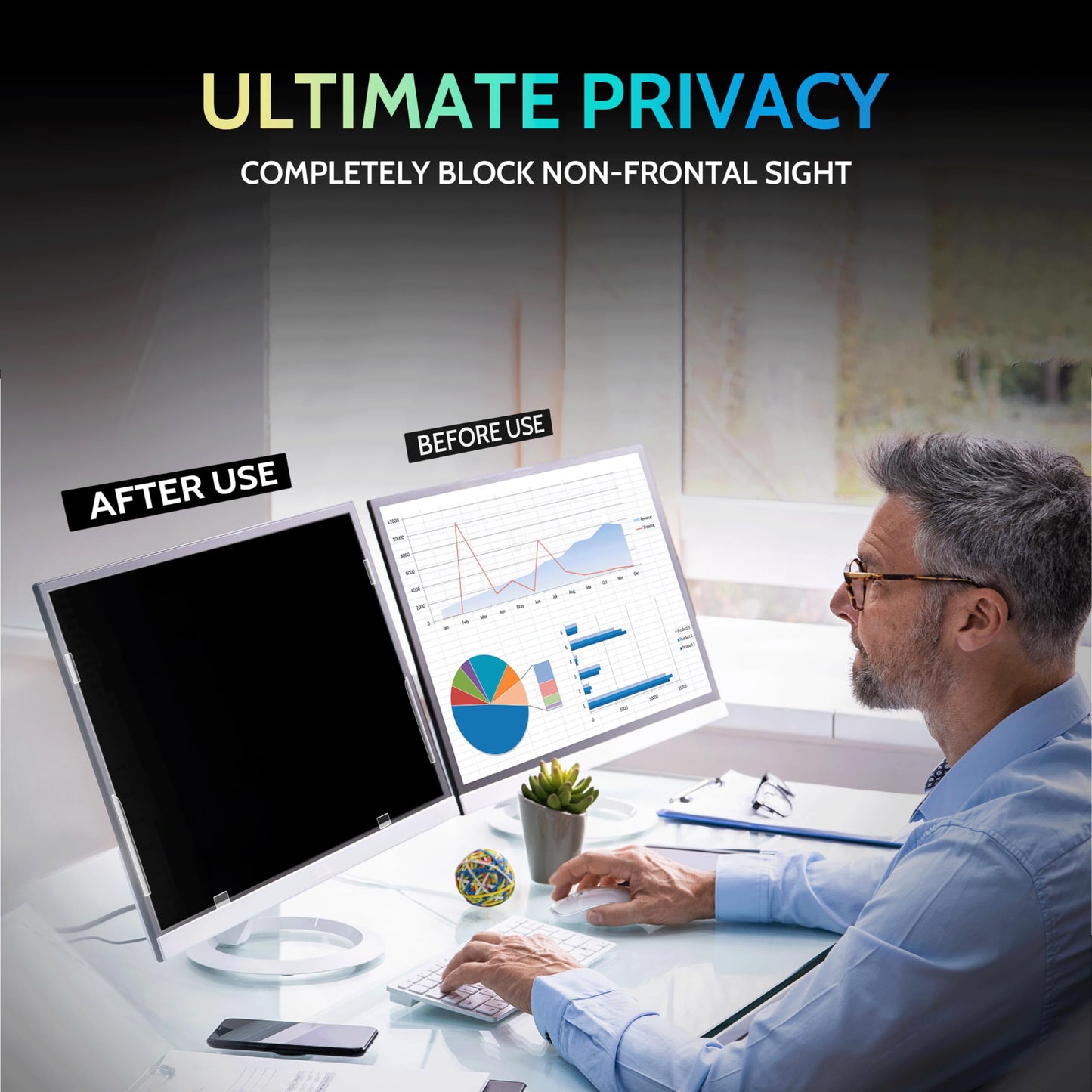 Peslv 2-PACK 24 Inch 16:9 Computer Privacy Screen for Widescreen Monitor, 24inch Removable Anti Blue Light Glare Eye Protection Shield, Black Blackout Anti Spy Desktop Security Private Filter