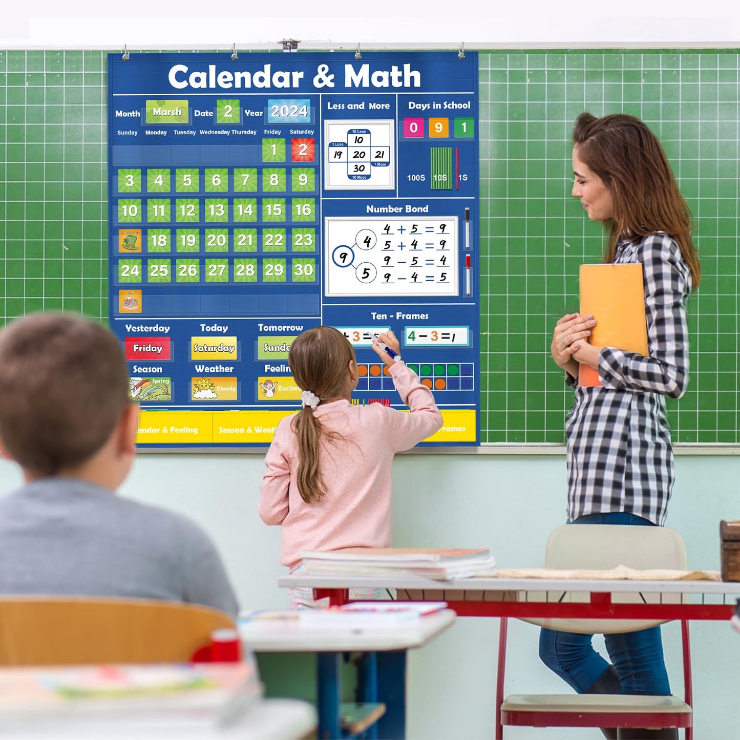 Quilinz Pocket Chart for Classroom,Toddler Preschool Classroom Math Calendar,Circle Time Learning Center,Math Manipulatives,Addition and Subtraction Games,Homeschool Supplies,Classroom Must Haves