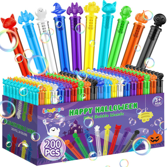 200 PCS Halloween Mini Bubble Wands, Halloween Party Favors for Kids, Bubble Wand Bulk for Goodie Bag Stuffers, Trick or Treat, Halloween School Classroom Prizes Gifts for Boys Girls(10 Colors)