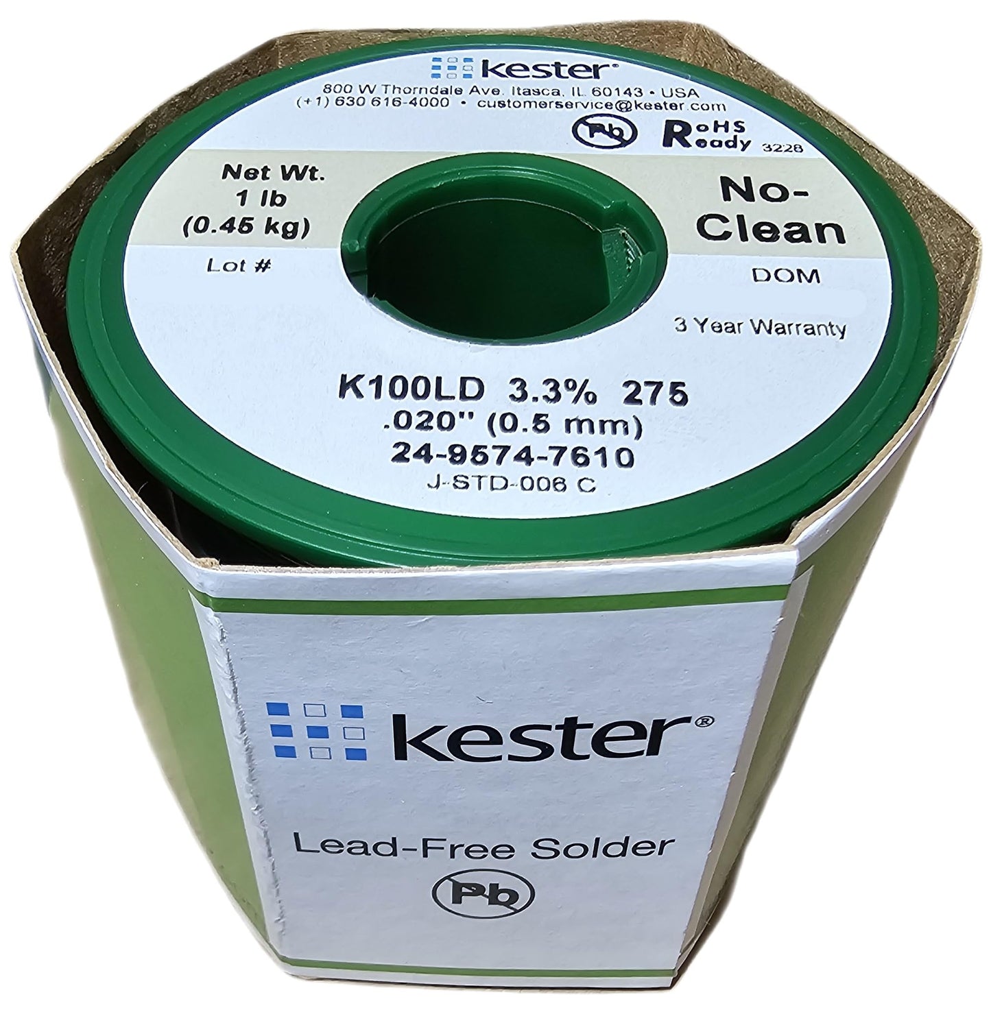 Kester 24-9574-7610 K100LD Lead-Free No Clean Wire Solder.020" Diameter-Low Cost Alloy