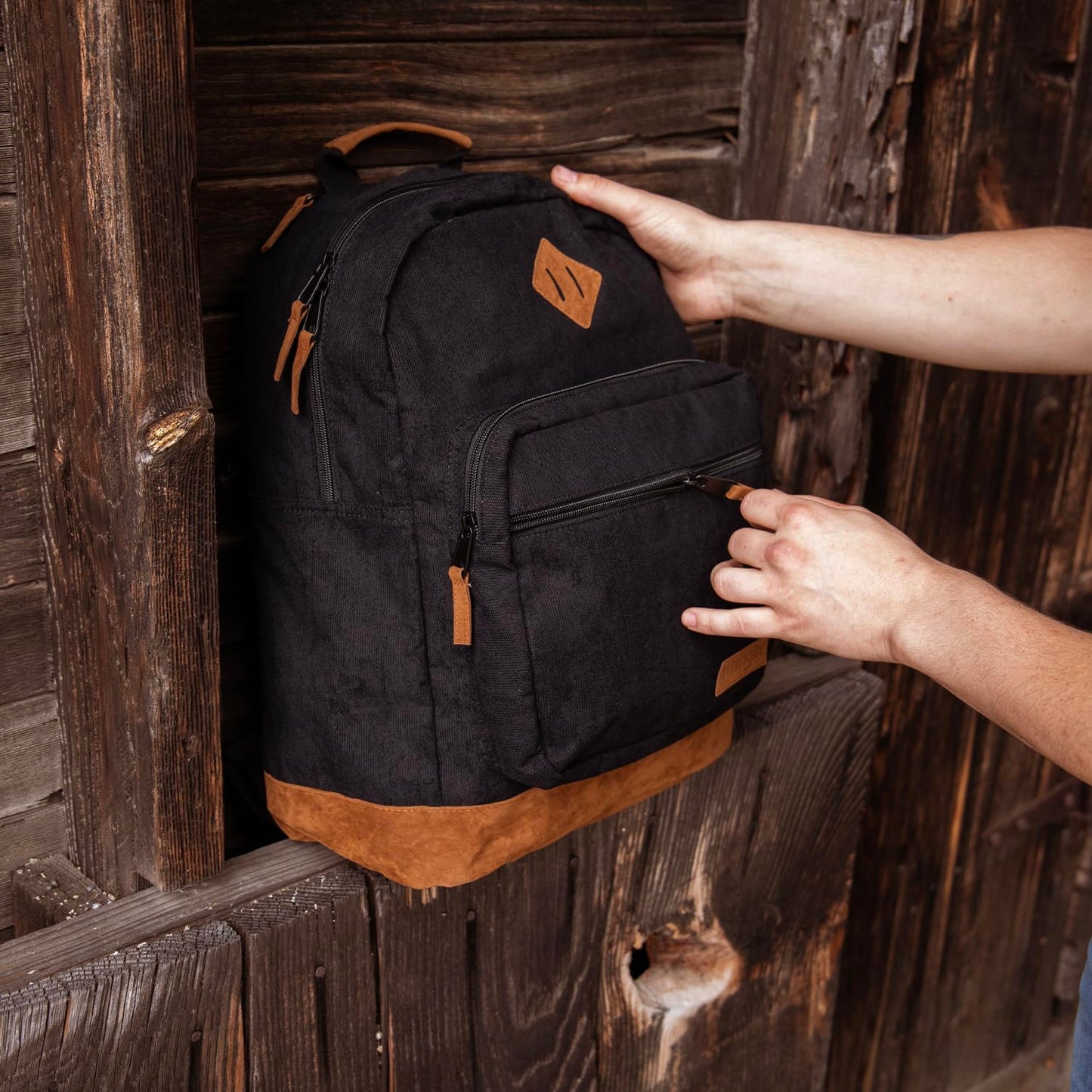Wrangler Yellowstone Sturdy Backpack for Travel Classic Logo Water Resistant Casual Daypack for Travel with Padded Laptop Notebook Sleeve (Black Corduroy)
