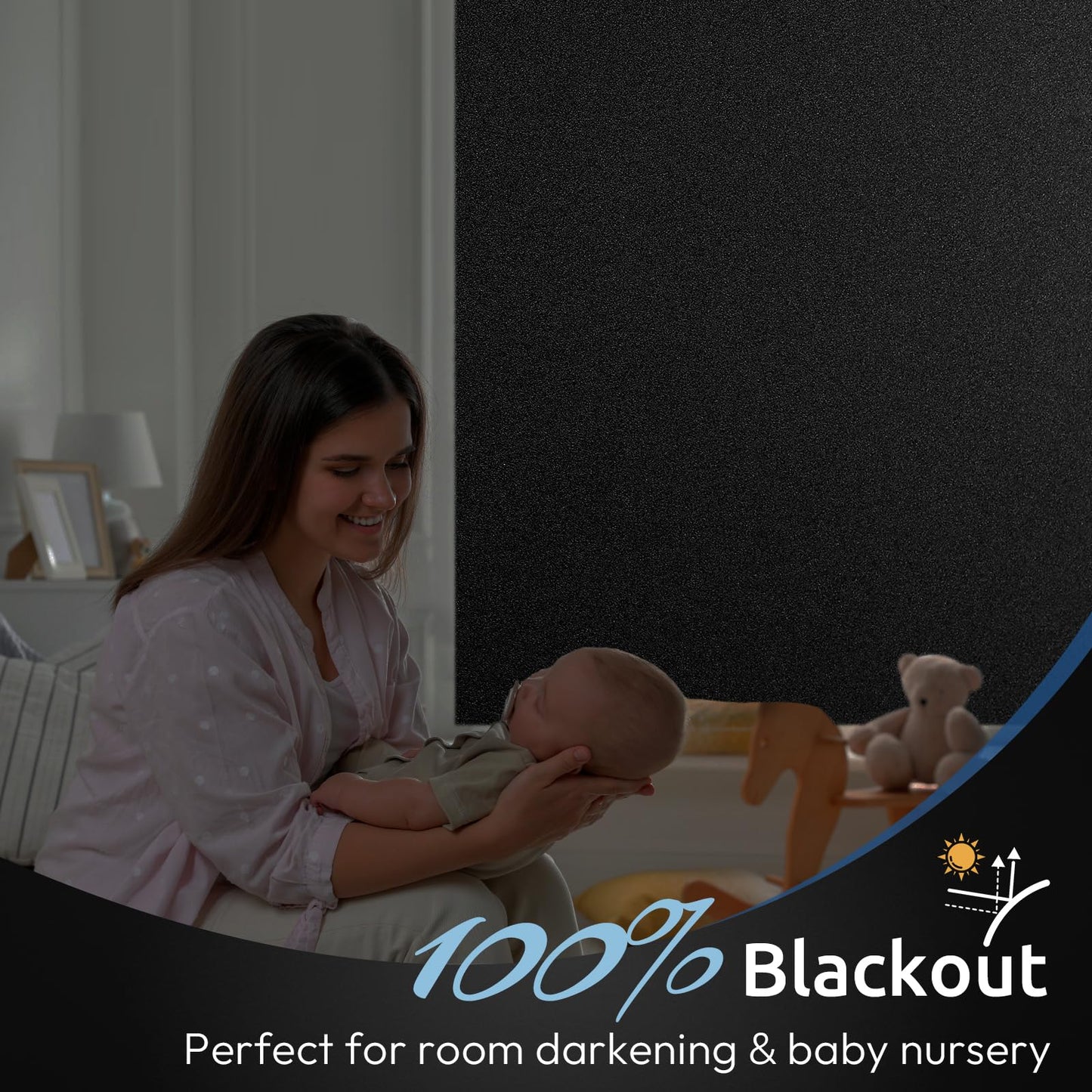rabbitgoo Blackout Window Film, Removable Window Tint in House Static Cling, Darkening Privacy Heat & Light Blocking, Window Cover Day Sleep for Home Garage Bedroom Black 35.4 x 118.1 Inches