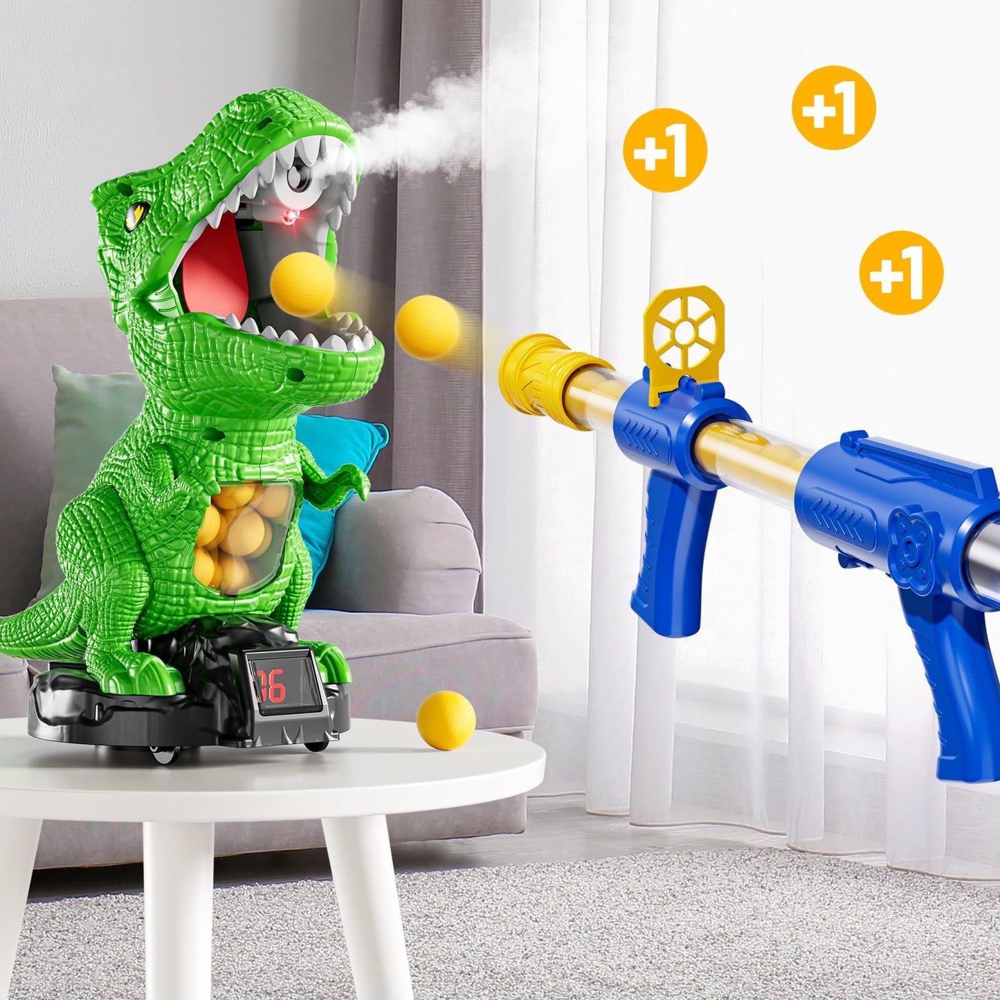 NIPLOOOW Moveable Dinosaur Shooting Toys for Kids 3-8 Years, Movable Shooting Target Toy with Air Pump Guns, Interactive Competition Game for Boys and Girls Ages 3 4 5 6 7 8 Years Old