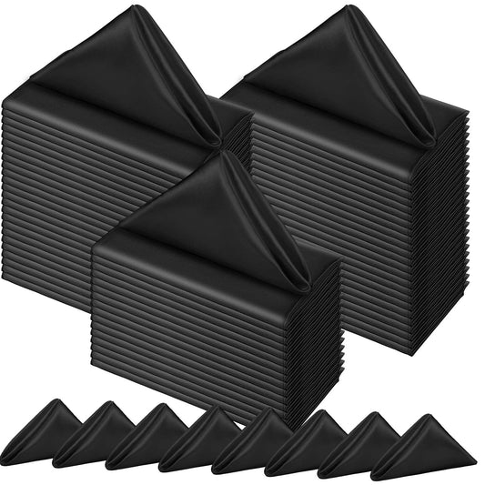 150 Pcs Satin Napkin Bulk 17 x 17 Inch Square Silk Table Napkin Soft Dinner Napkins Decor Elegant Satin Weddings Party Napkin for Wedding Parties Banquet Restaurant Decoration Supplies (Black)