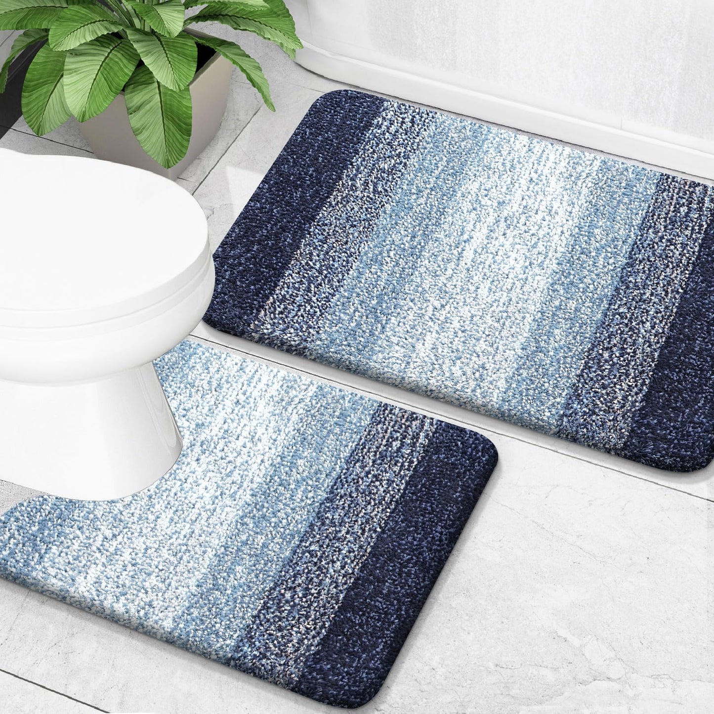 OLANLY Bathroom Rug Set 2 Piece, Soft Absorbent Microfiber Bath Mats and U-Shaped Contour Toilet Rug, Non-Slip, Machine Wash Dry, Plush Shaggy Bath Mats for Bathroom (24"x16"+24"x20", Airy Blue)