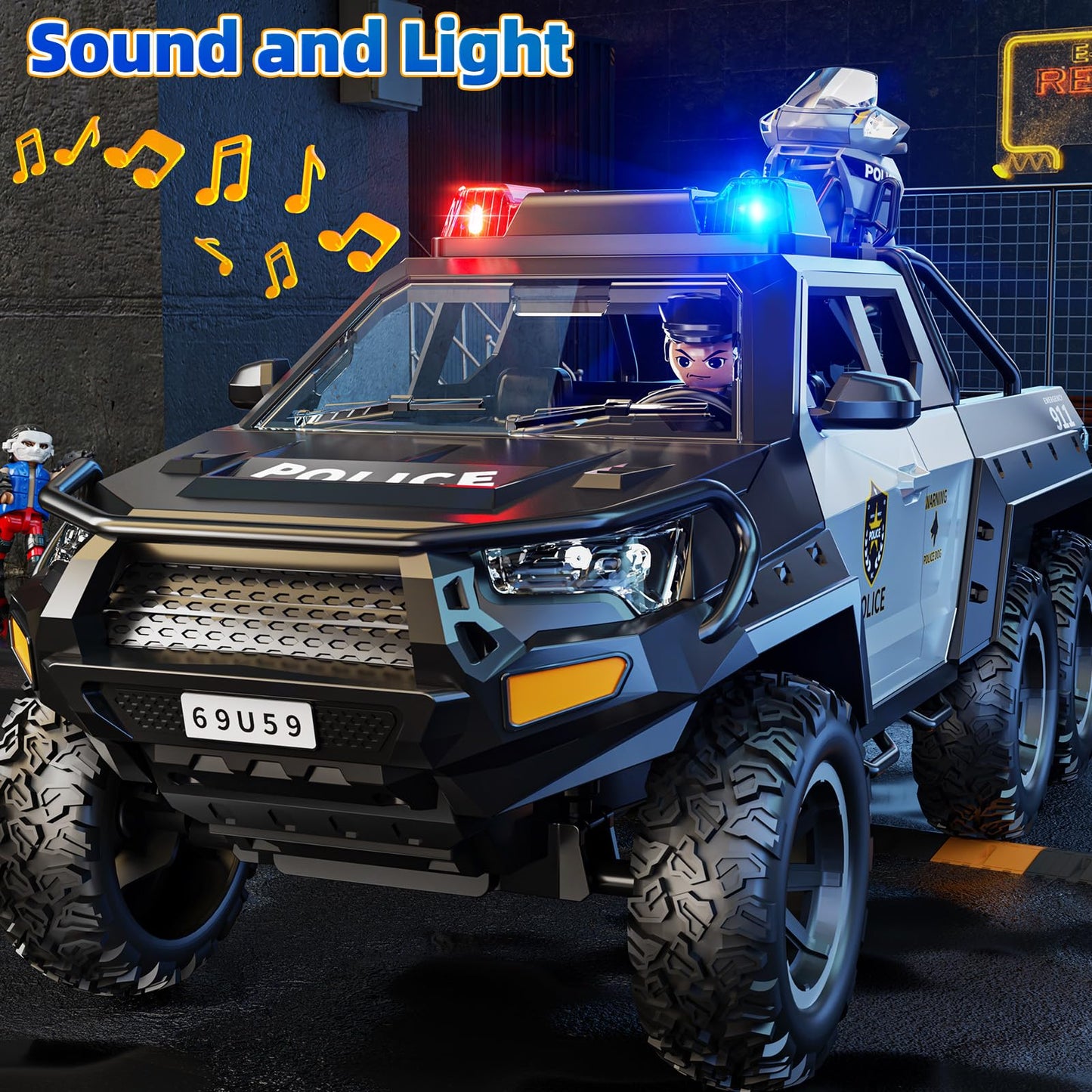 MSKOLER Police Car Toys for Boys 3-5, Play Vehicles for Boys Girls Ages 3-12 with Light and Sound, Role Playing Police Truck Toys, Toddler Truck Gifts for Kids Ages 4-8