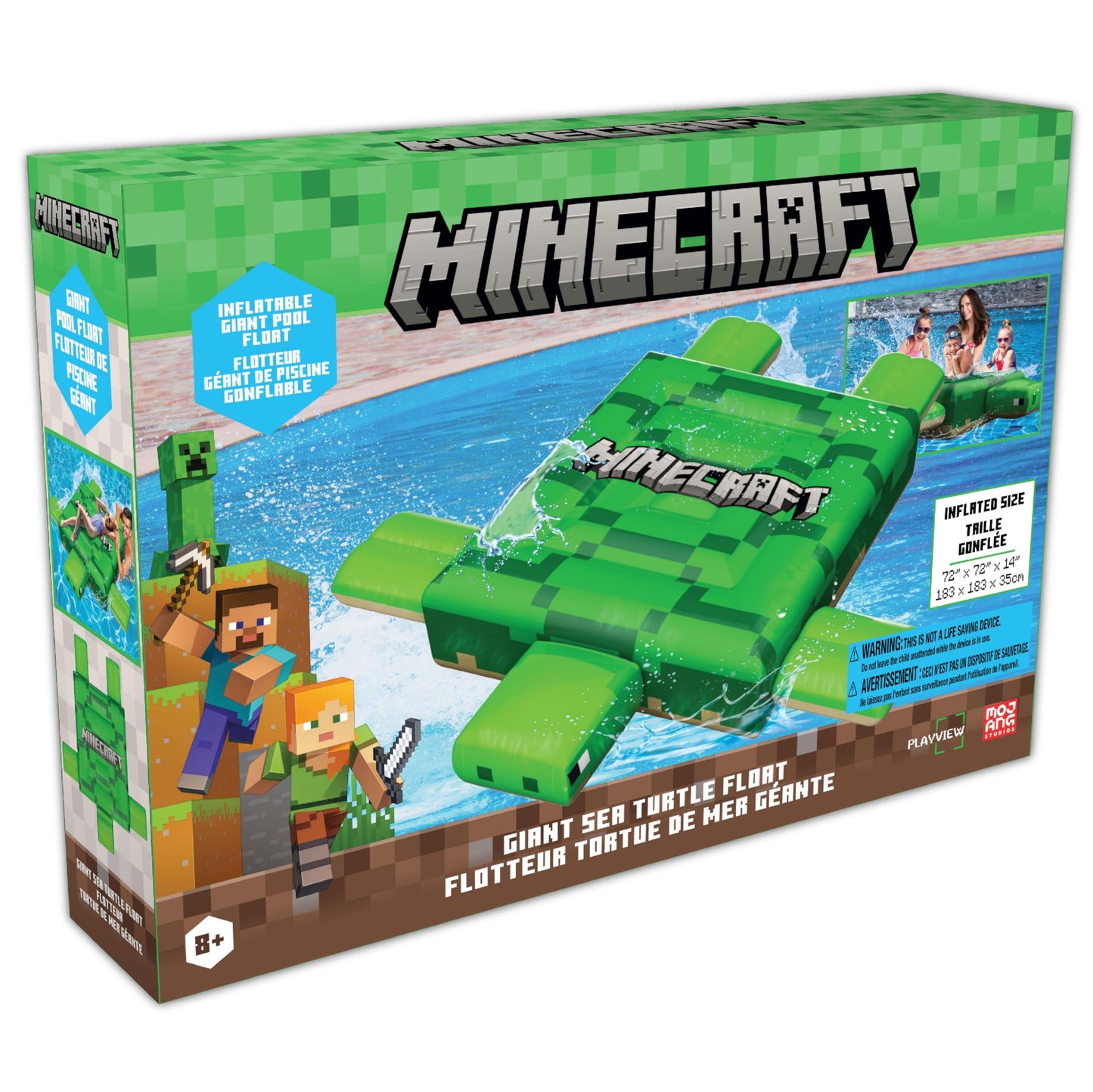 Officially Licensed Minecraft Ride-On Turtle Pool Raft Float - Dive into Beach Biome Fun, Oversized 72"x72"