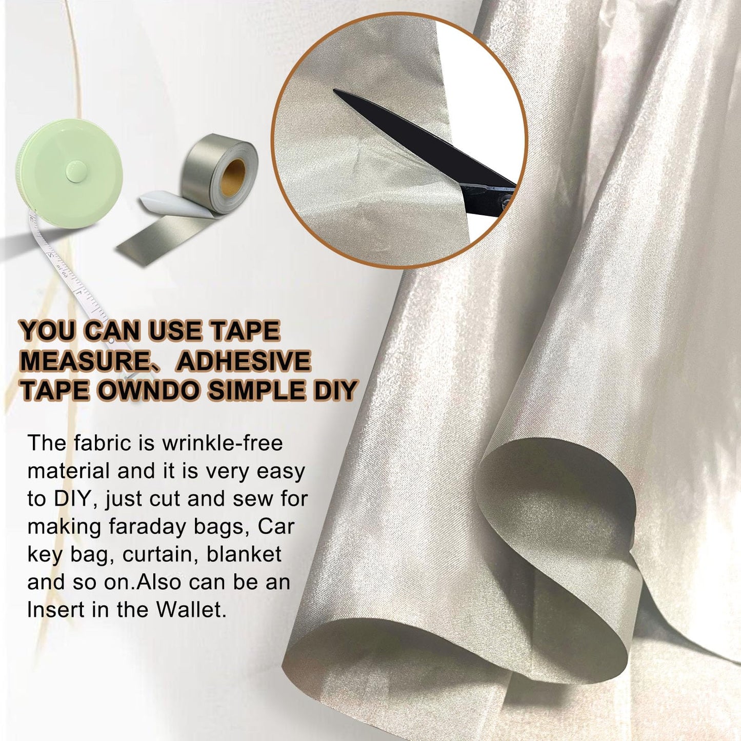 ZTTXL Faraday Fabric 43" W×236" L(Big 6 Yards)+1.18" W×314" L Faraday Tape, Faraday Military Grade Conductive Material